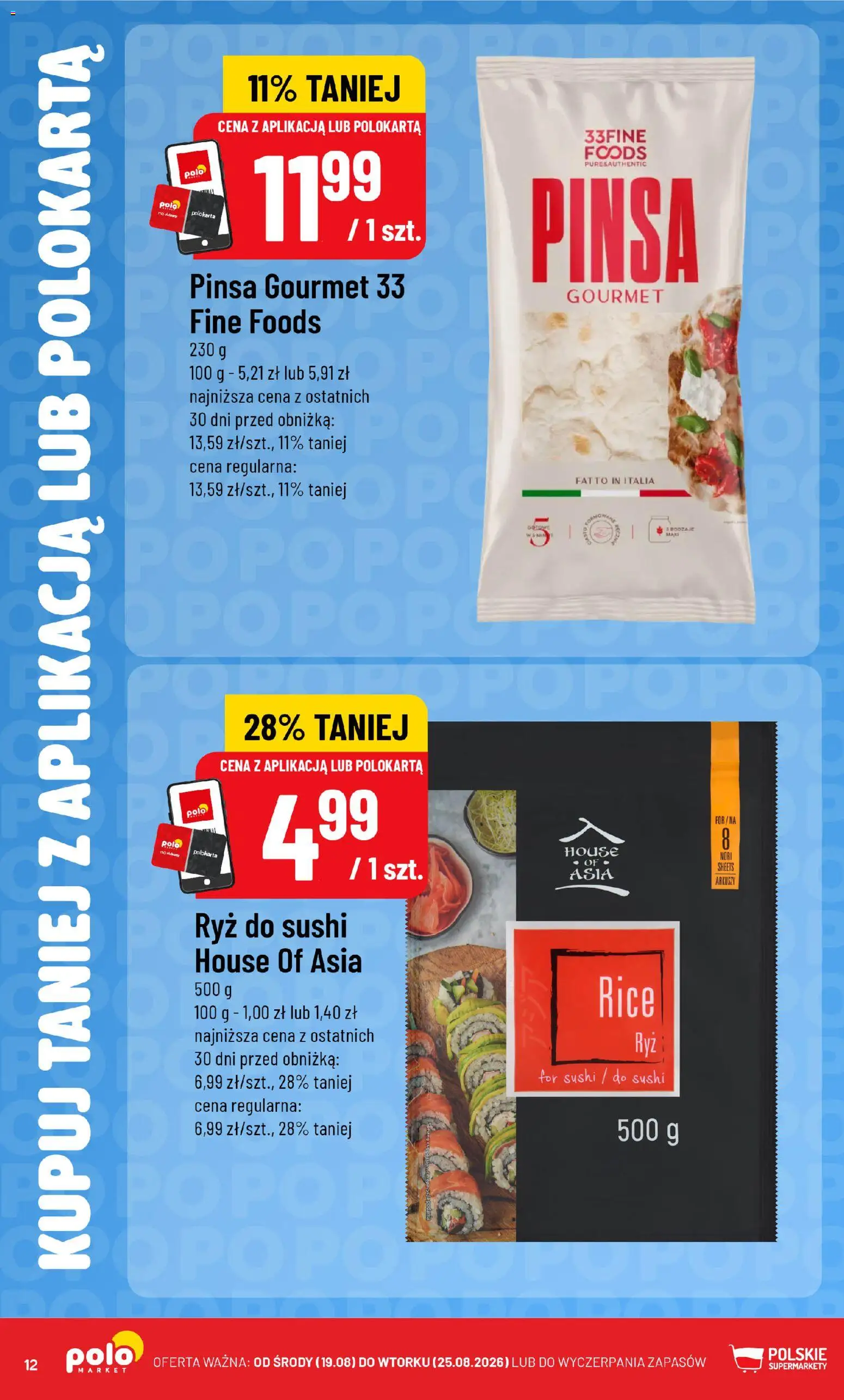 Nowa POLOmarket gazetka od jutra 19.08.2026 | Strona: 12 | Produkty: Nori, Sushi, Ryż, Pinsa