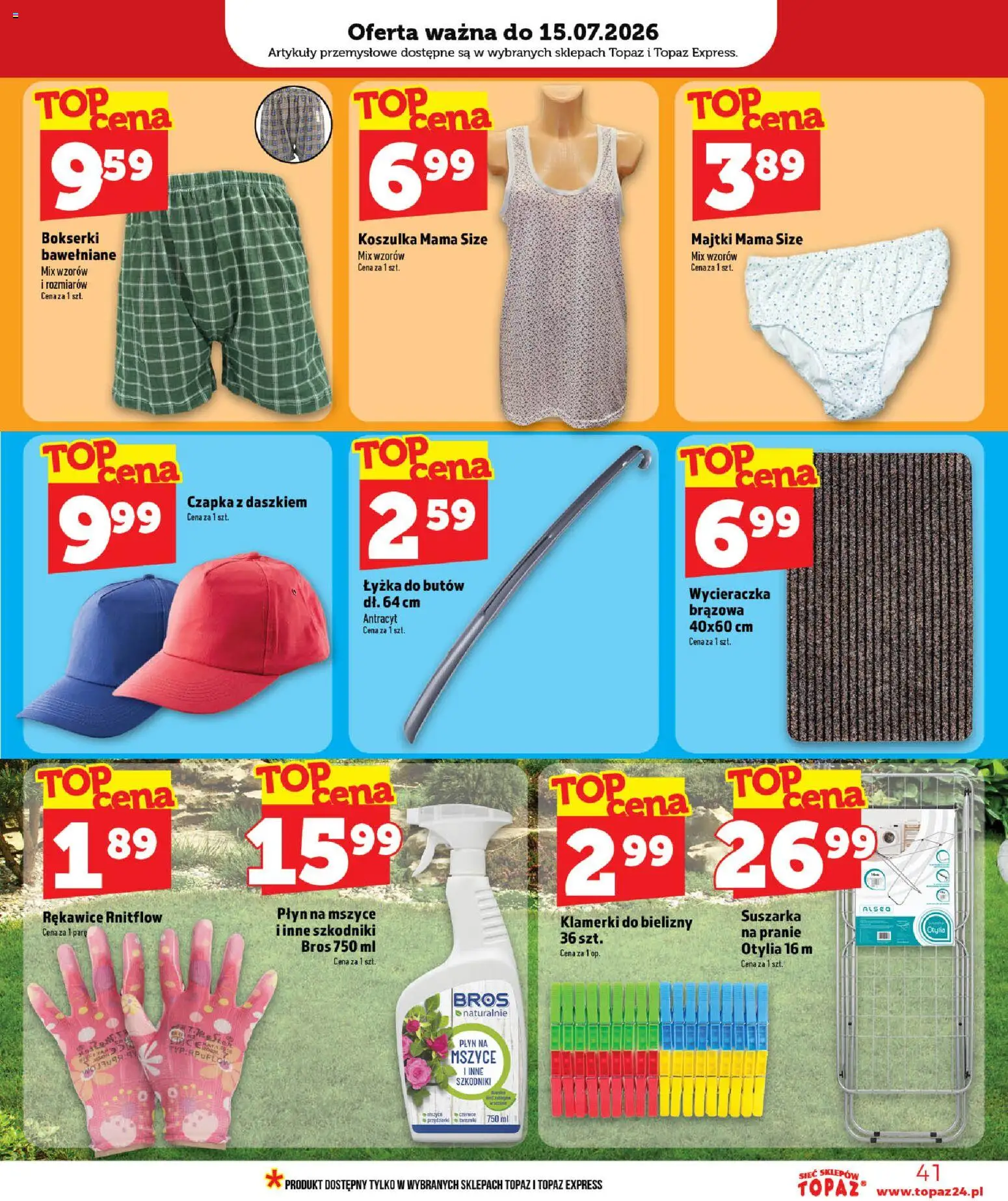 Topaz gazetka - Ceny małe na stałe od 09.07.2026 | Strona: 41 | Produkty: Majtki, Bokserki, Suszarka, Wycieraczka