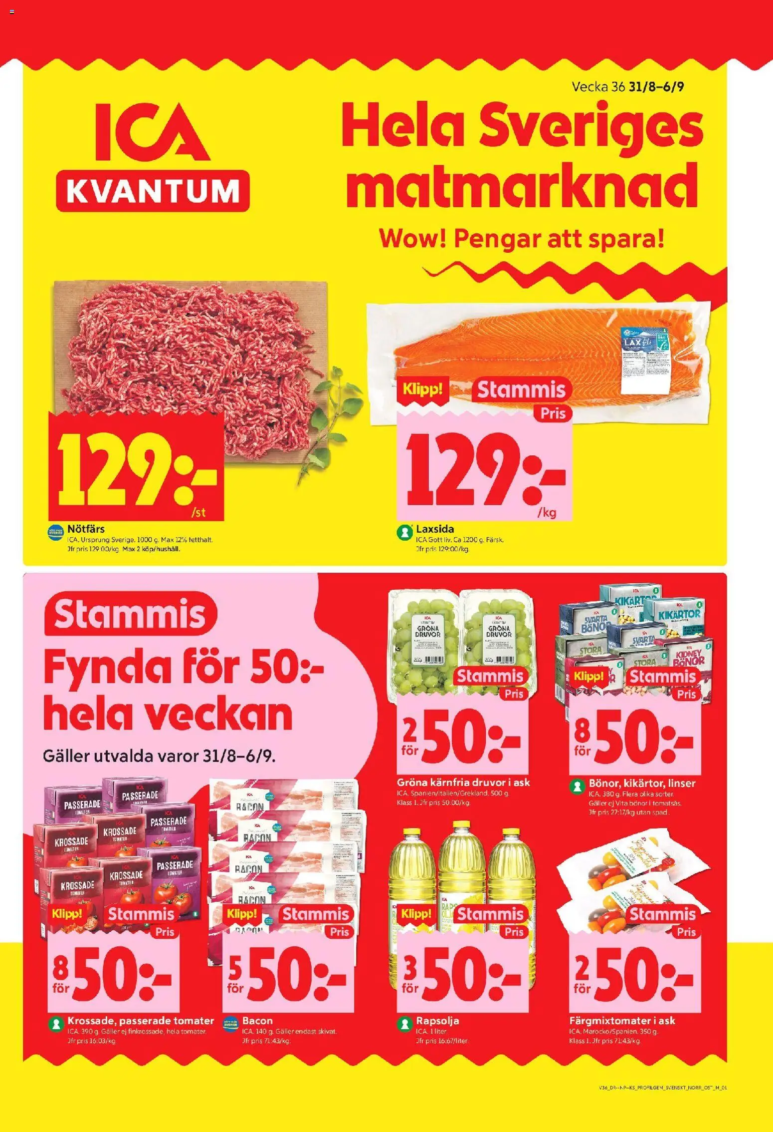 ICA Kvantum reklamblad aktuell från 31/08/2026 | Sida: 1 | Produkter: Linser, Kikärtor, Nötfärs, Lax