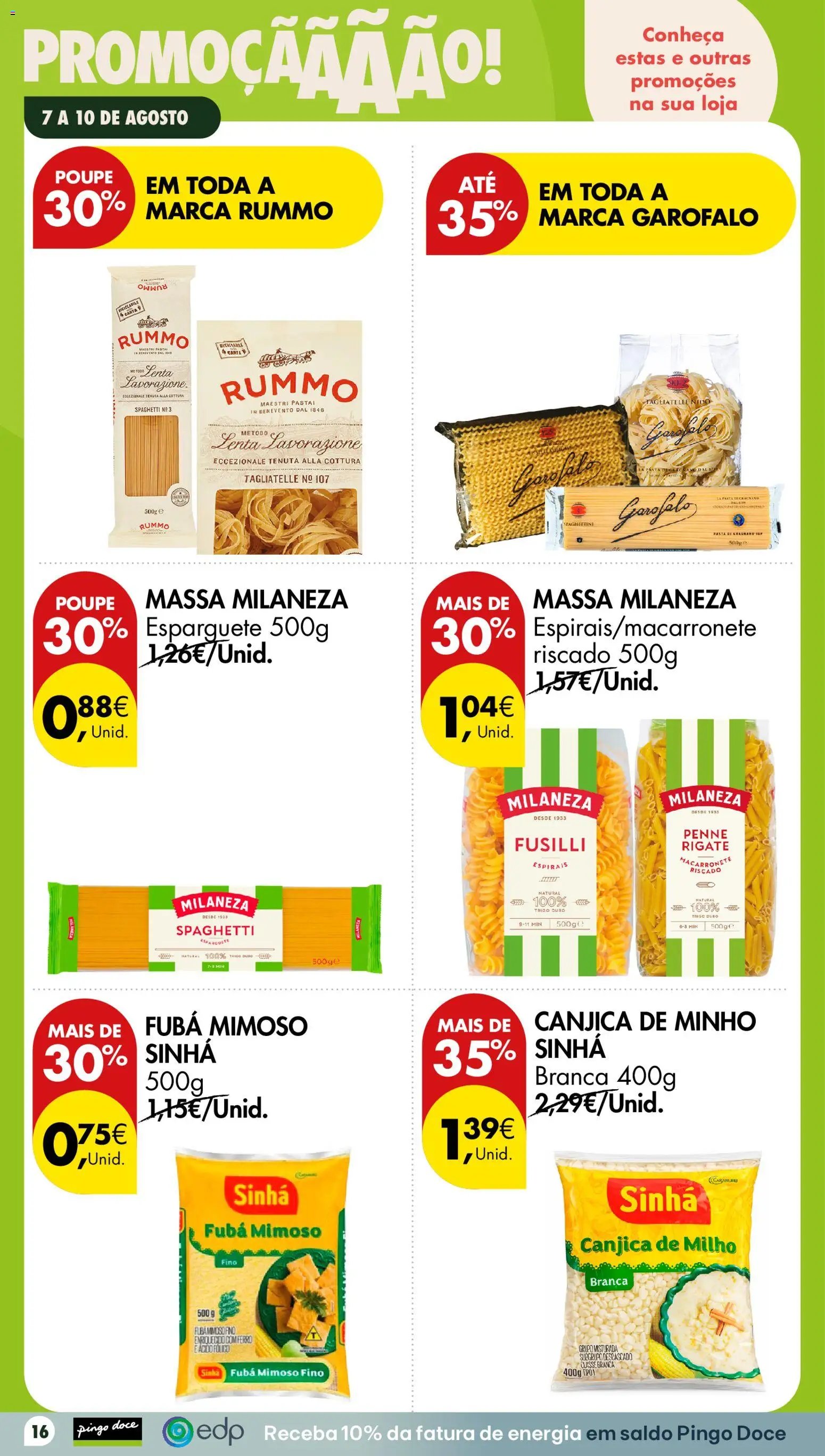 Pingo Doce Poupe este Fim de Semana │ válido de 07/08/2026 | Página: 16 | Produtos: Esparguete, Milaneza, Ferro, Massa