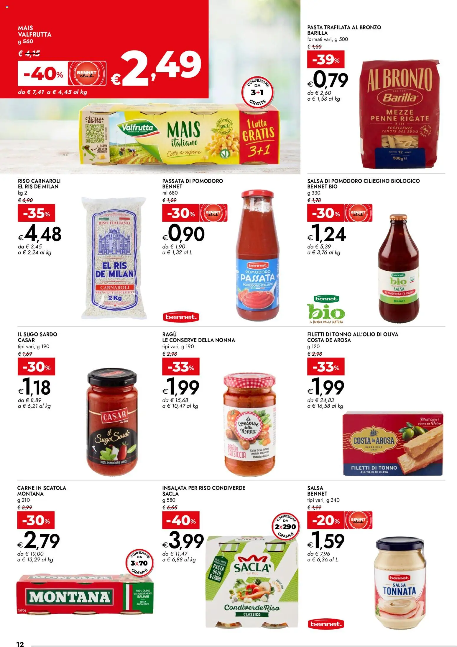 Volantino bennet del 09/07/2026 | Pagina: 12 | Prodotti: Riso, Insalata, Pomodoro, Scatola