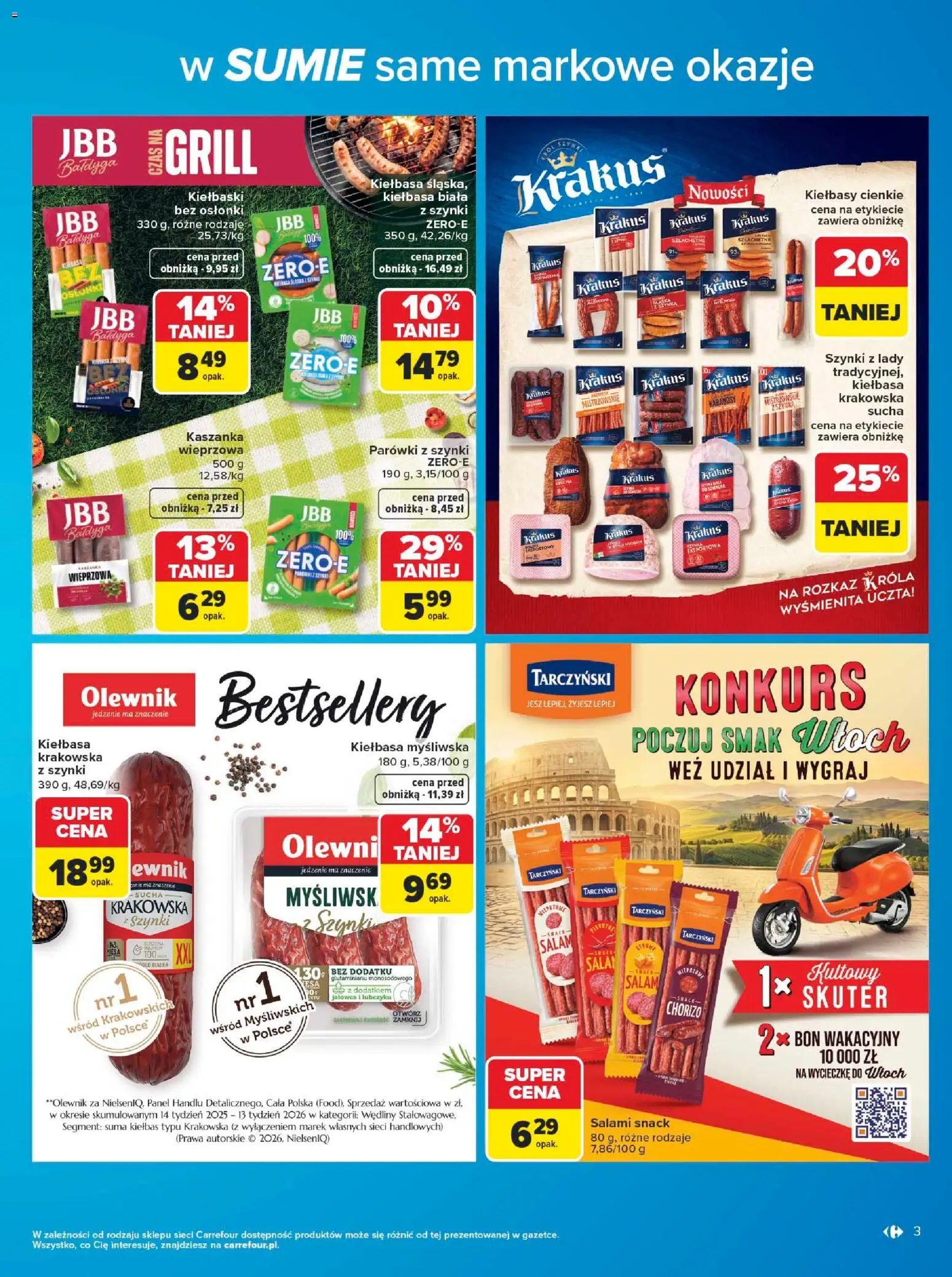 Carrefour gazetka - W sumie same markowe okazje od 08.06.2026 | Strona: 3 | Produkty: Myśliwska, Kaszanka, Kiełbaski, Szynka