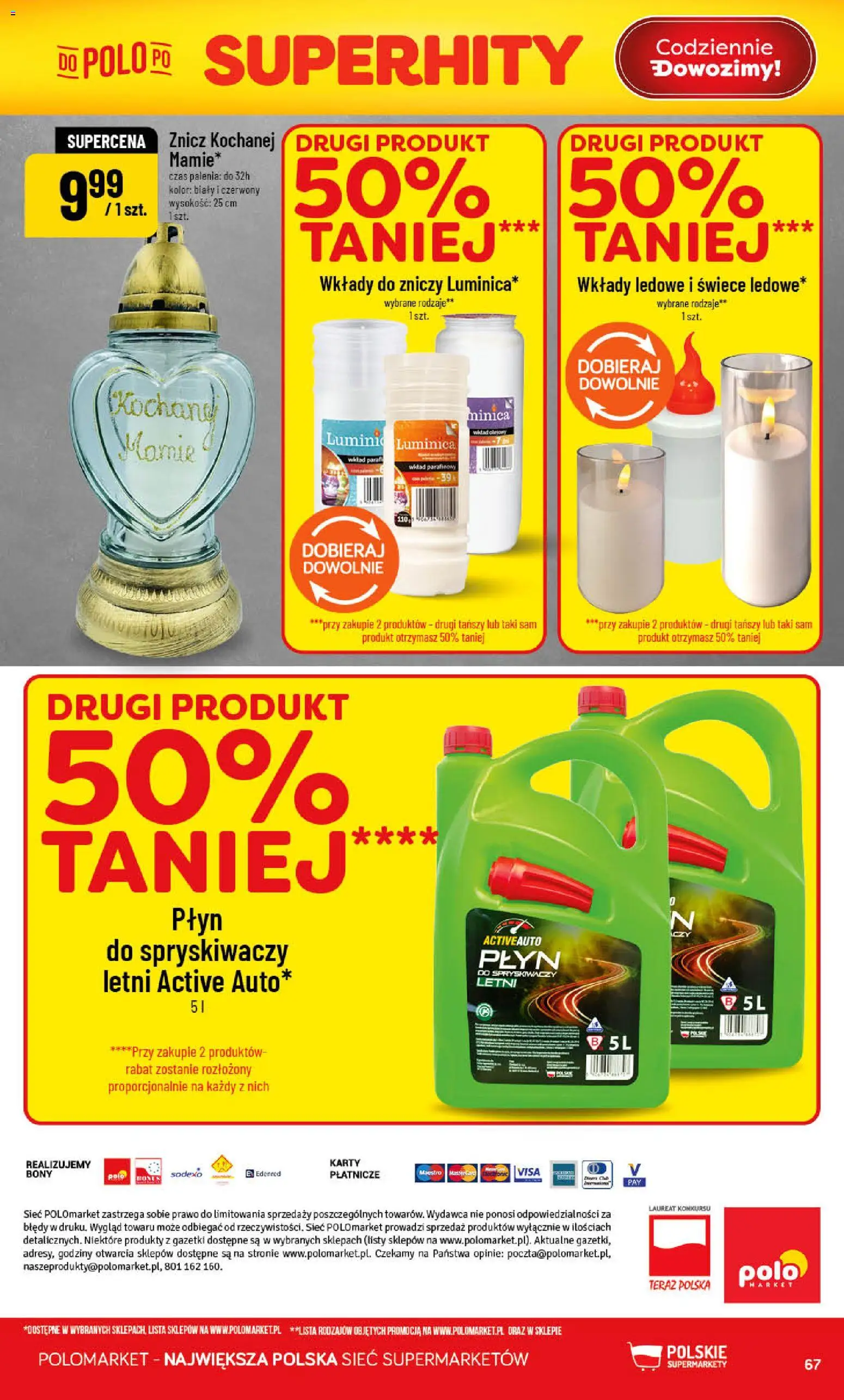 POLOmarket gazetka od 20.05.2026 | Strona: 67 | Produkty: Wkłady do zniczy, Płyn do spryskiwaczy letni, Płyn do spryskiwaczy, Świece