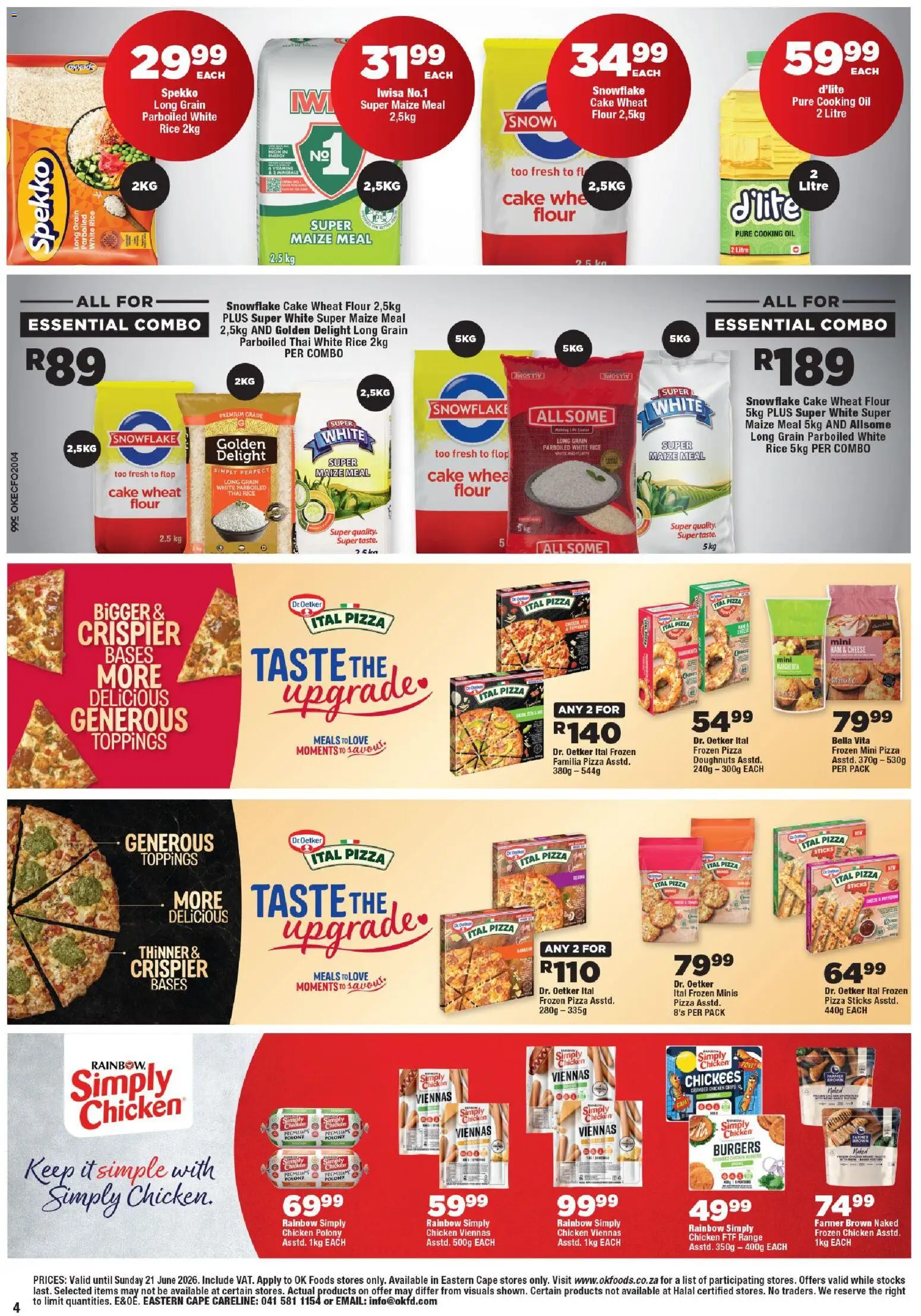 New OK Foods catalogue – valid from 10.06.2026 | Page: 4 | Products: Cake, Flour, Ham, Chicken
