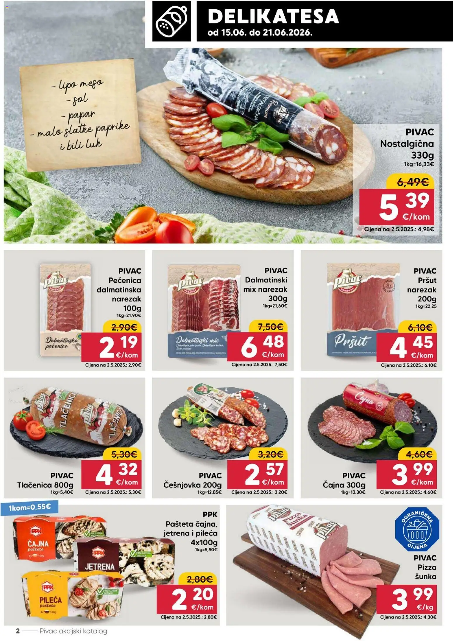 Pivac katalog | vrijedi od 15.06.2026 | Stranica: 2 | Proizvodi: Pršut, Narezak, Pašteta, Papar