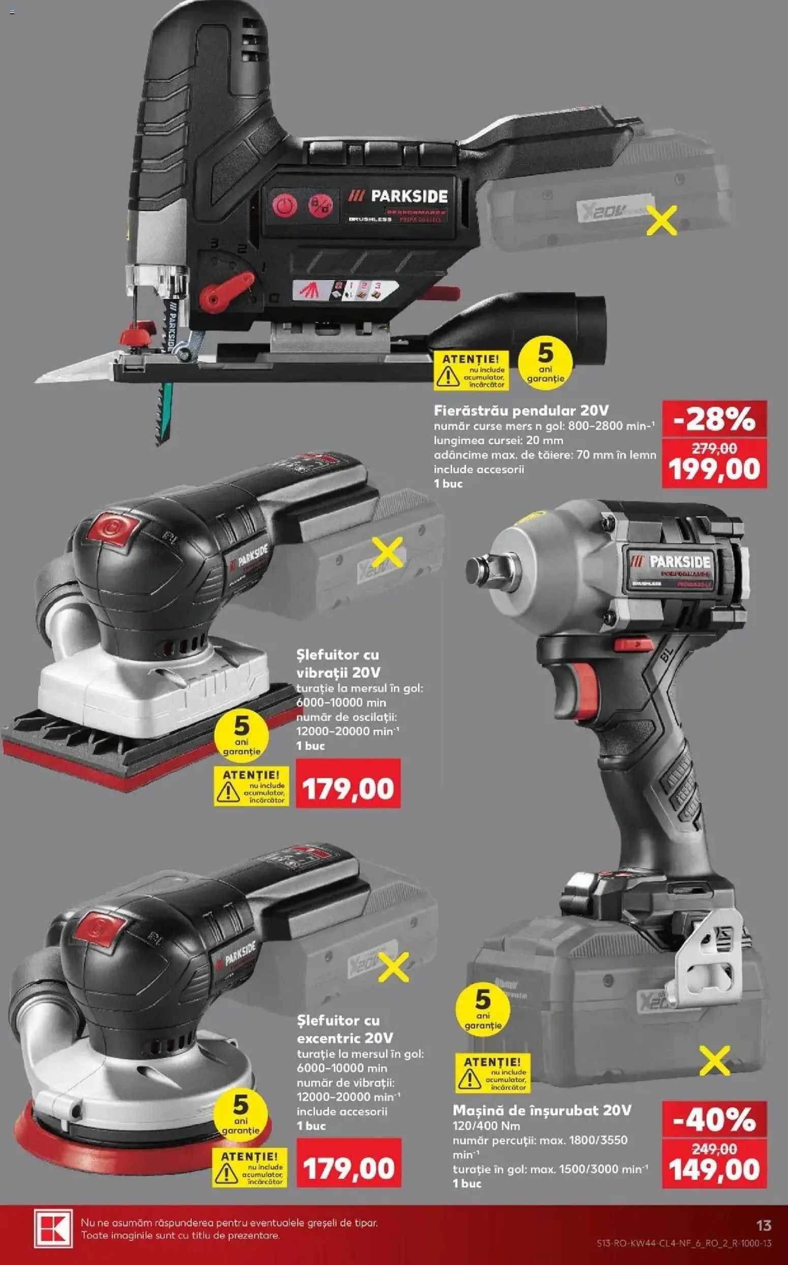 Kaufland Rădăuți 28.10.2026 - Revista si Oferta | Pagină: 13 | Produse: Slefuitor, Încărcător, Masina de Insurubat, Parkside