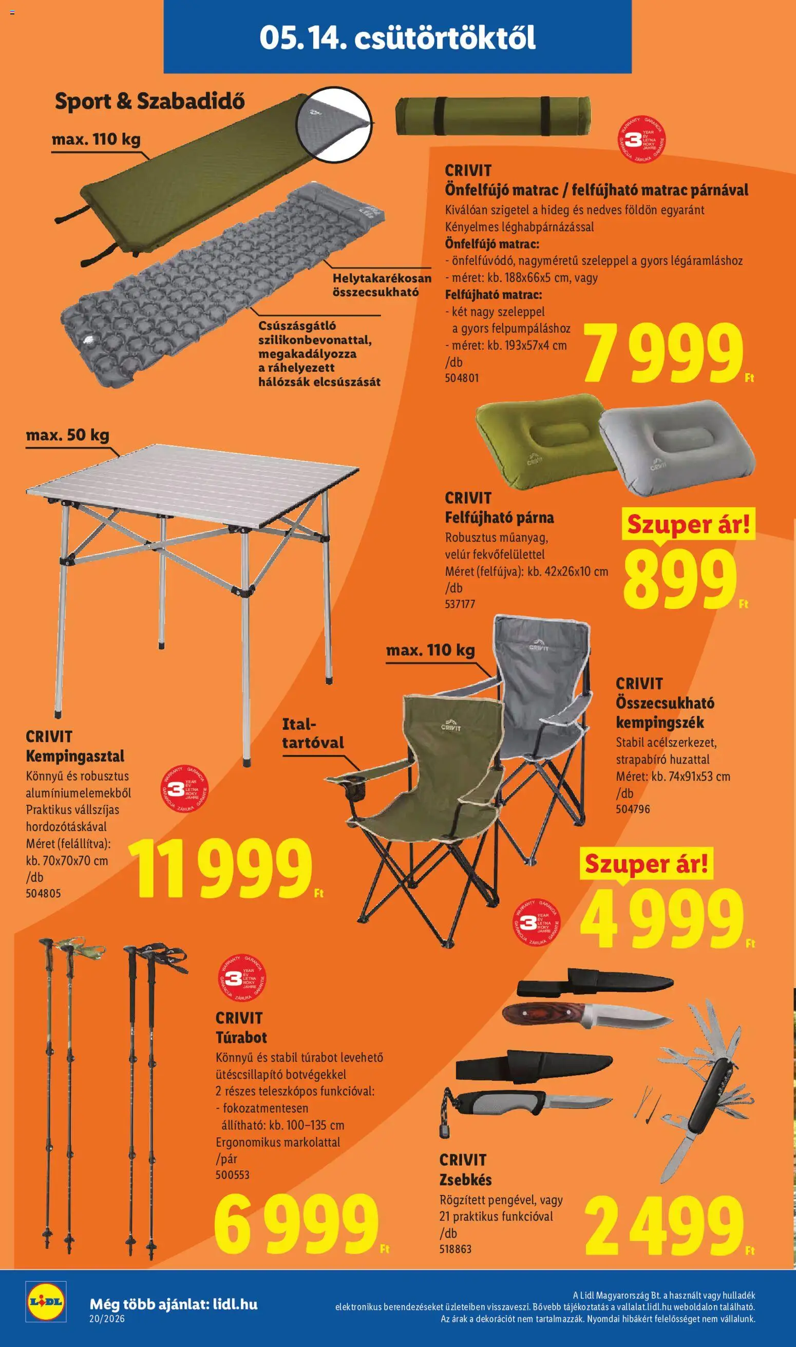 Lidl akciós ujság - amely érvényes a következő dátumtól: 14.05.2026 | Oldal: 28 | Termékek: Matrac, Párna, Felfújható matrac, Hálózsák