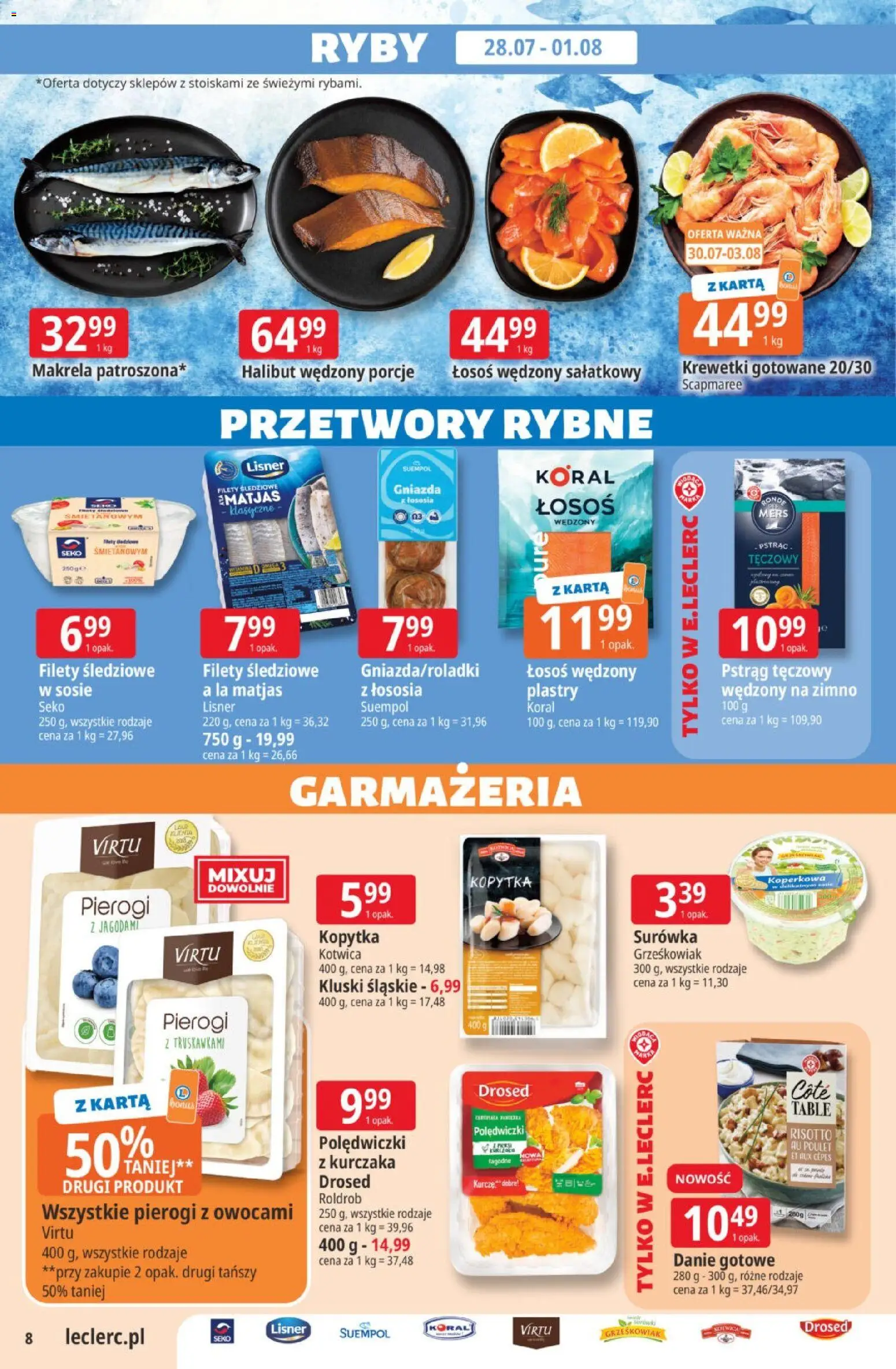 E.Leclerc gazetka od 28.07.2026 | Strona: 8 | Produkty: Pstrąg tęczowy, Przetwory, Ryby, Kluski