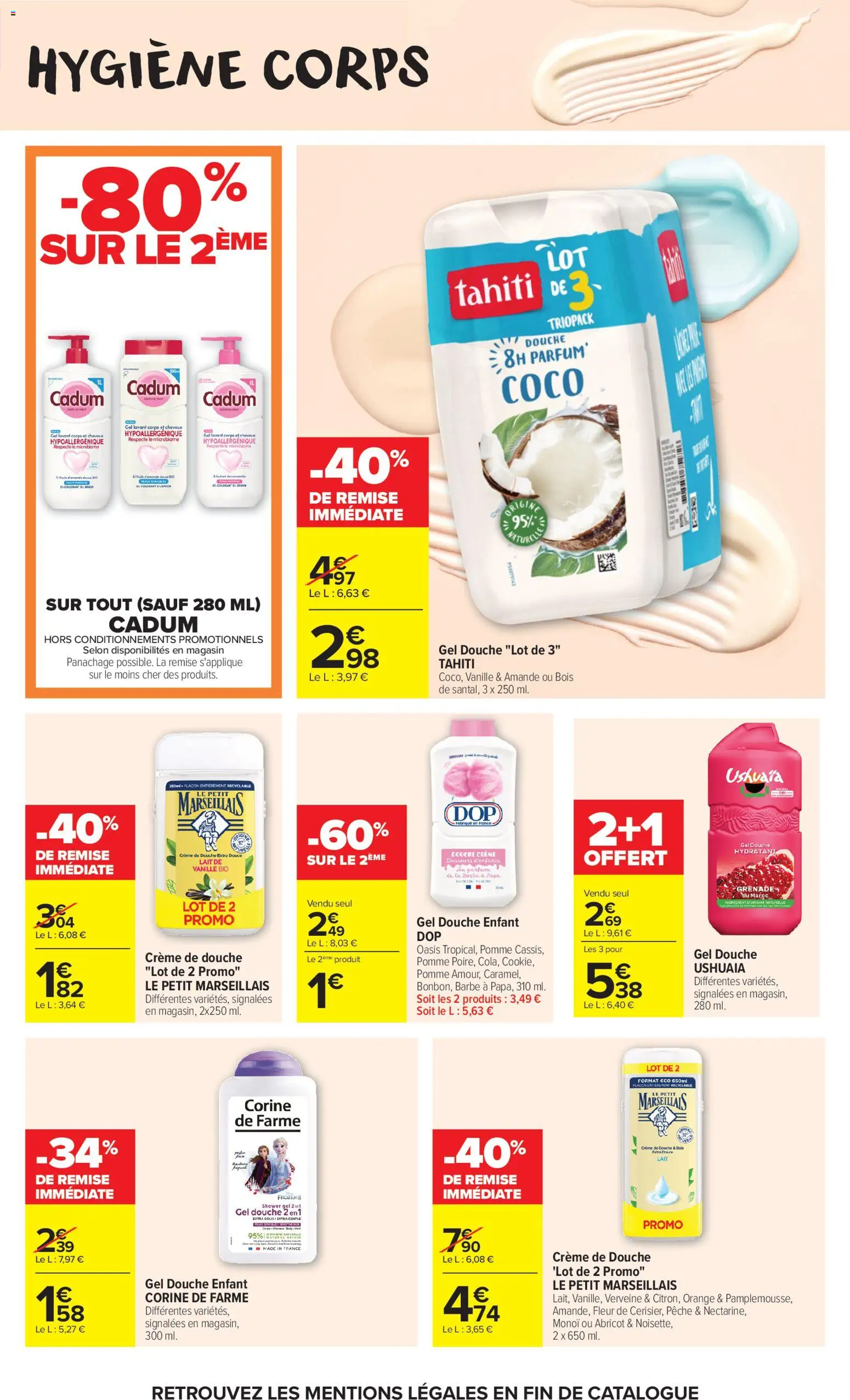 {H1} | Page: 9 | Produits: Pomme, Gel douche, Douche, Crème