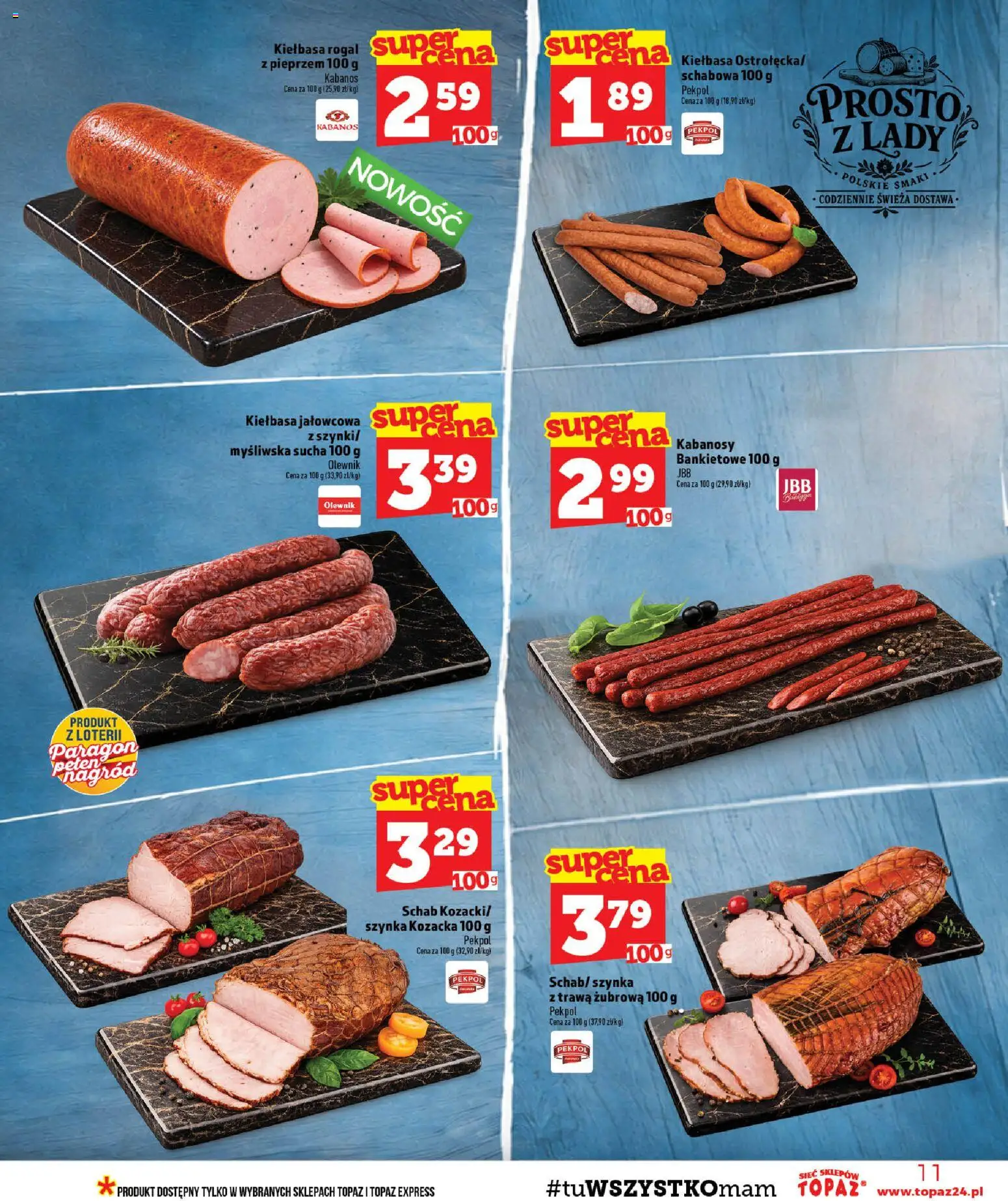 Topaz gazetka - MAZ od 17.09.2026 | Strona: 11 | Produkty: Schab, Myśliwska, Kabanosy, Kabanos