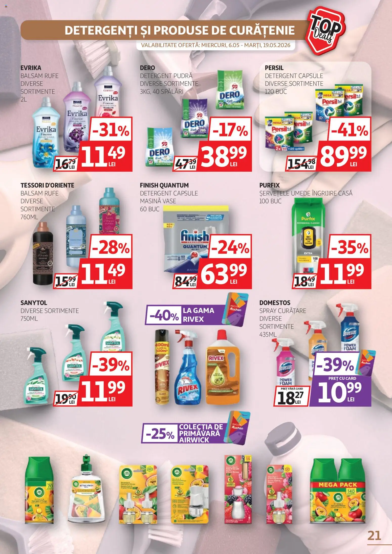 Noul catalog Auchan – valabil de la 06.05.2026 | Pagină: 21 | Produse: Bebek çorapları, Balsam, Detergent, Șervețele umede