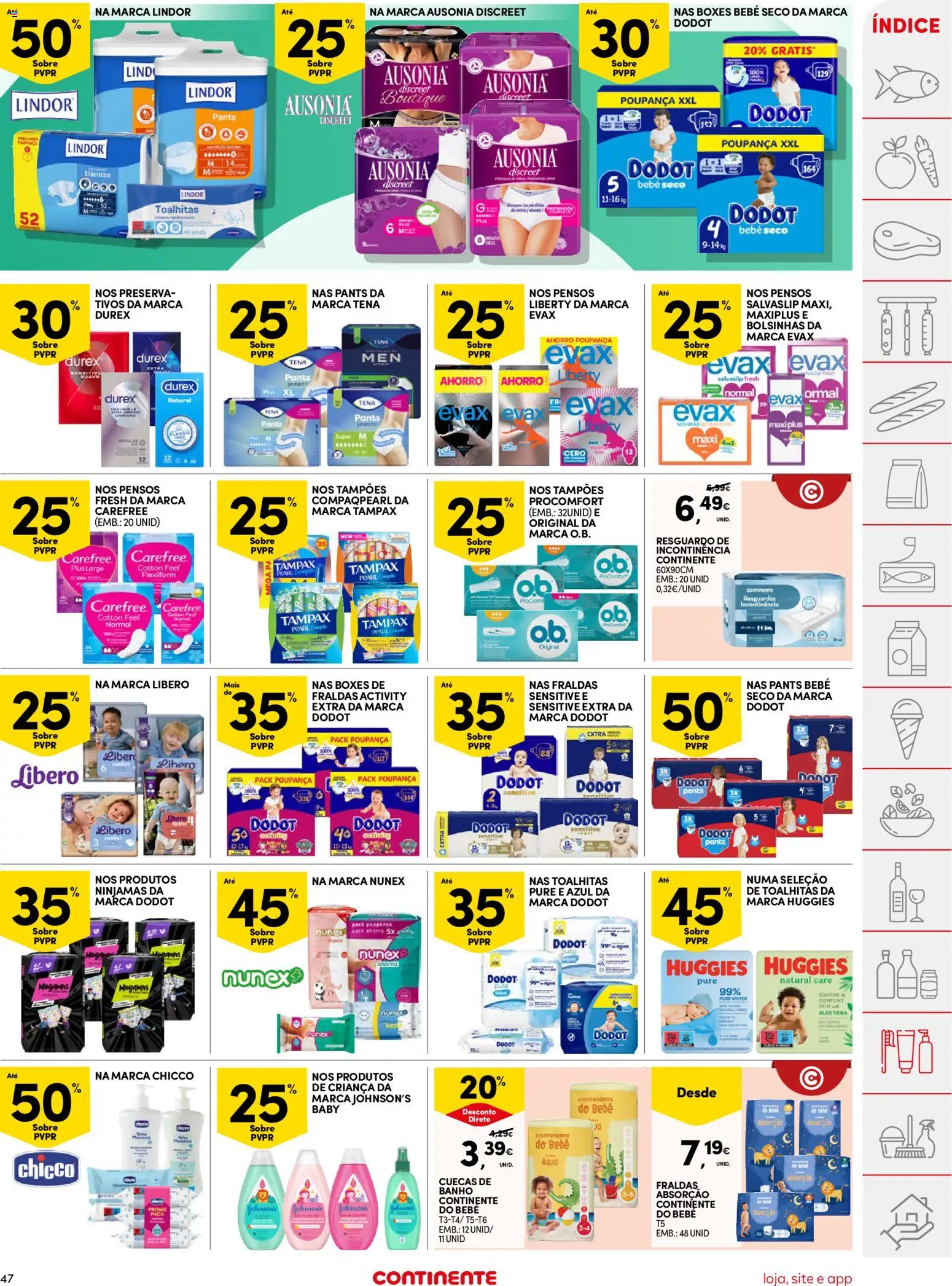 Continente folheto │ válido de 05.05.2026 | Página: 47 | Produtos: Fraldas, Fraldas dodot, Preservativos, Banho