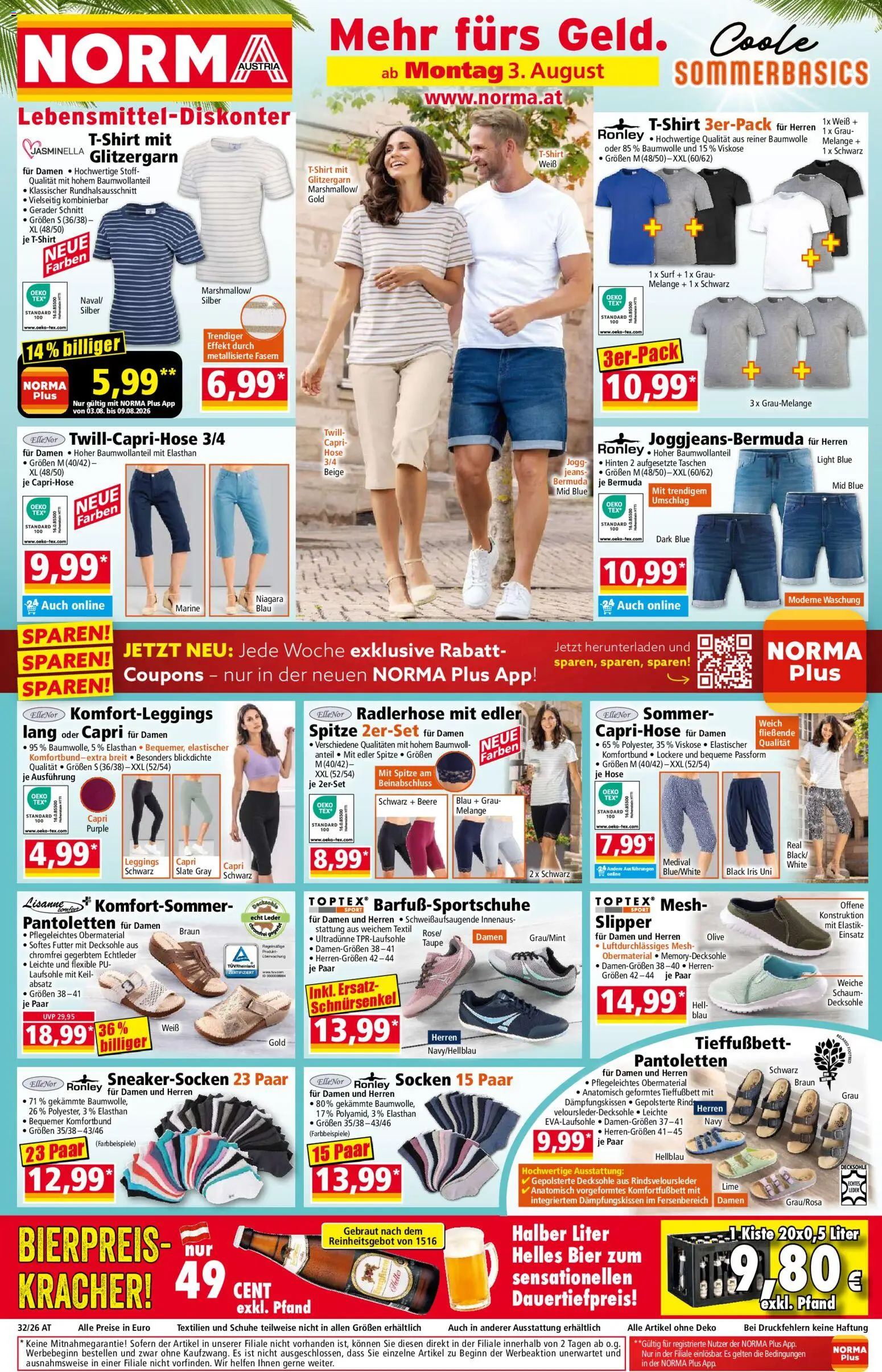 Norma Flugblatt gültig ab 03.08.2026 | Seite: 1 | Produkte: Hose, Socken, Leggings, Jeans