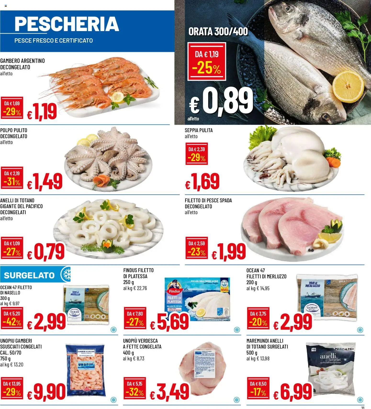 Volantino Galassia del 06/08/2026 | Pagina: 11 | Prodotti: Gamberi, Filetto, Orata, Pesce spada
