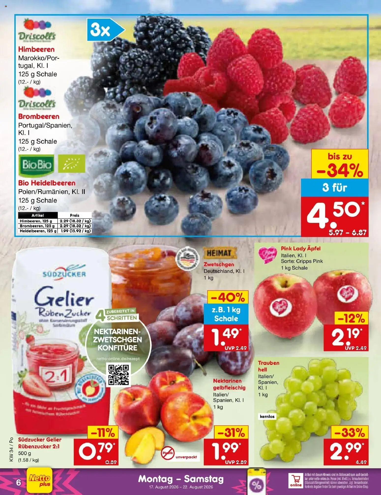 Netto Marken-Discount Prospekt Regensburg – gültig ab 17.08.2026 | Seite: 8 | Produkte: Himbeeren, Trauben, Äpfel, Heidelbeeren