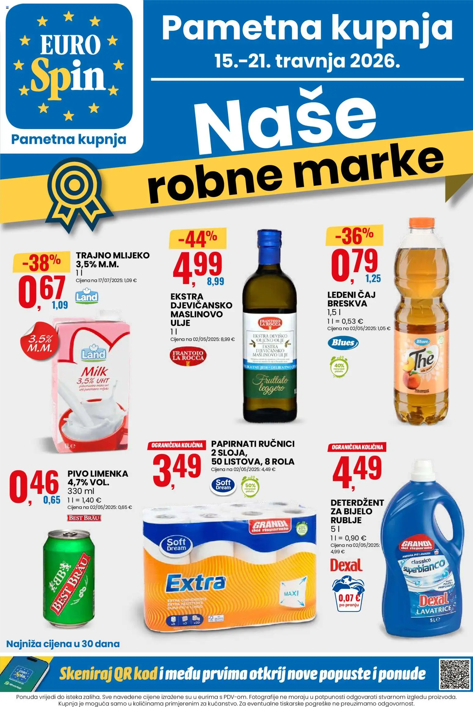 Eurospin katalog | vrijedi od 15.04.2026 | Stranica: 1 | Proizvodi: Ulje, Maslinovo ulje, Trajno mlijeko, Breskva