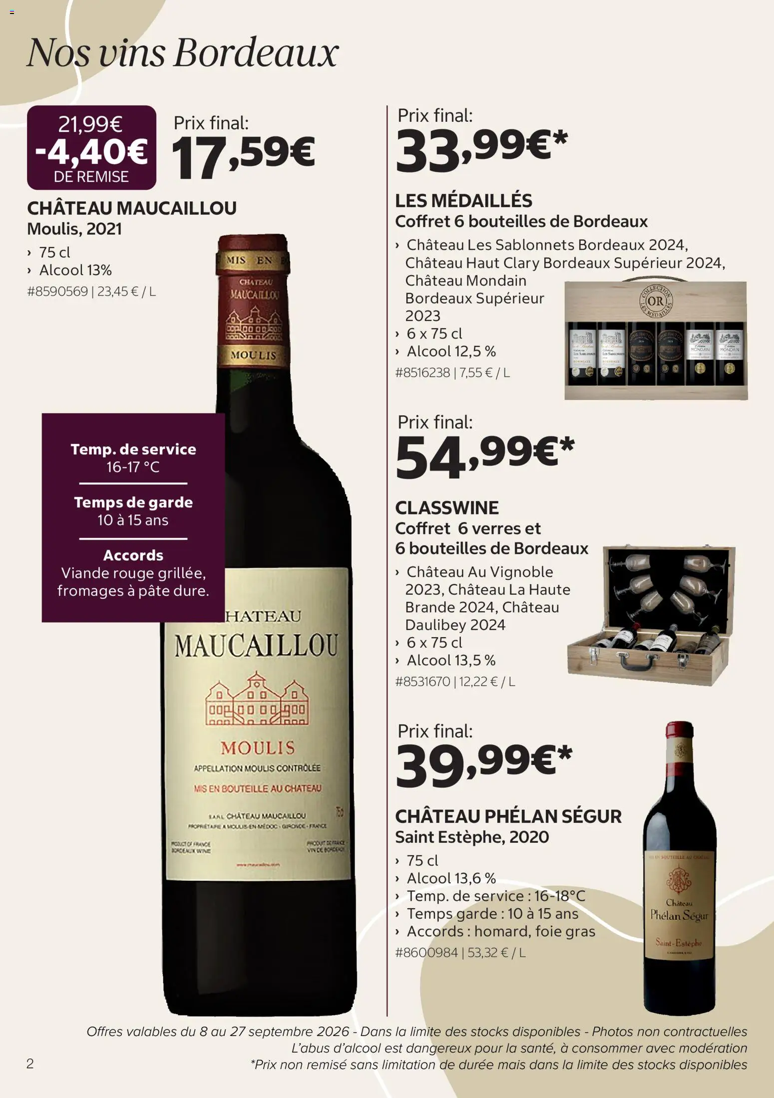 {H1} | Page: 2 | Produits: Bordeaux superieur, Foie gras, Bouteille, Médailles