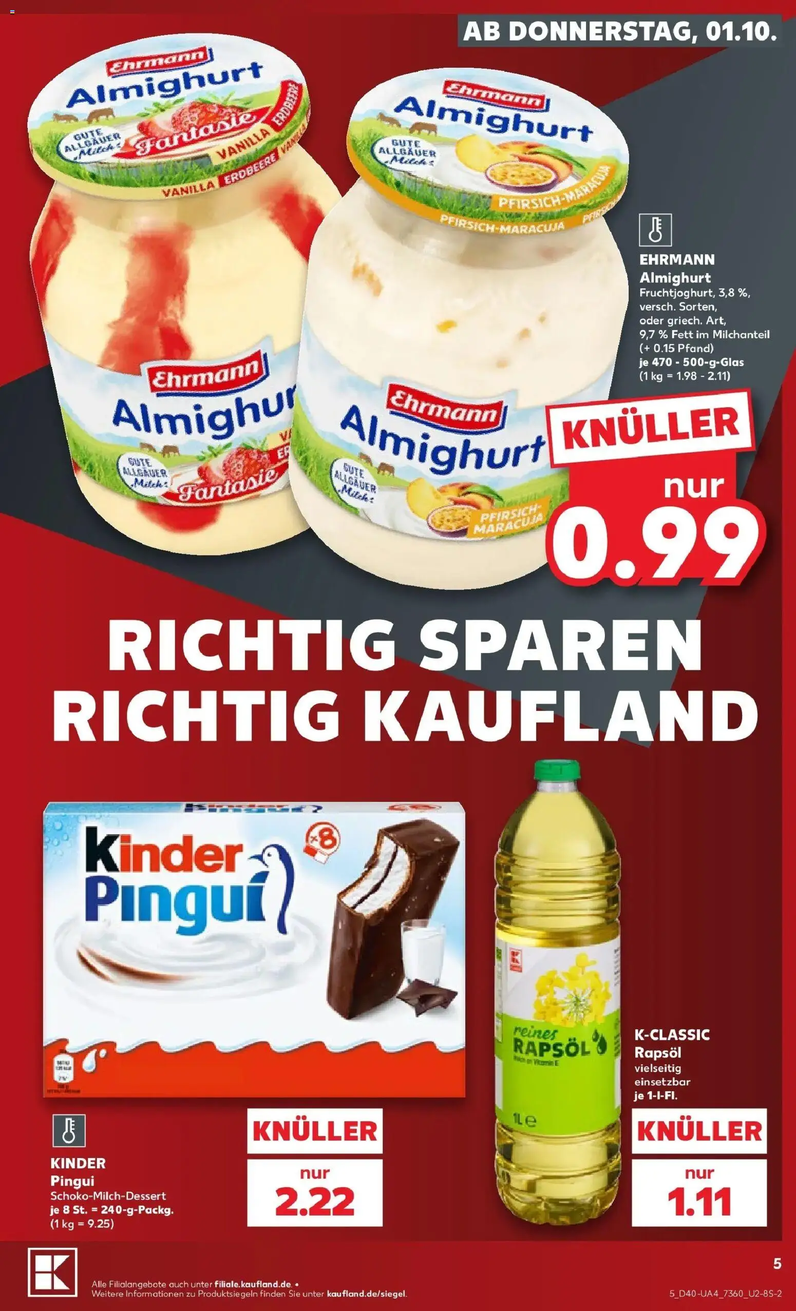 Prospekt Kaufland ab 28.09.2026 » Angebote Online zum Blättern | Seite: 15 | Produkte: Ehrmann almighurt, Rapsöl, Pfirsich