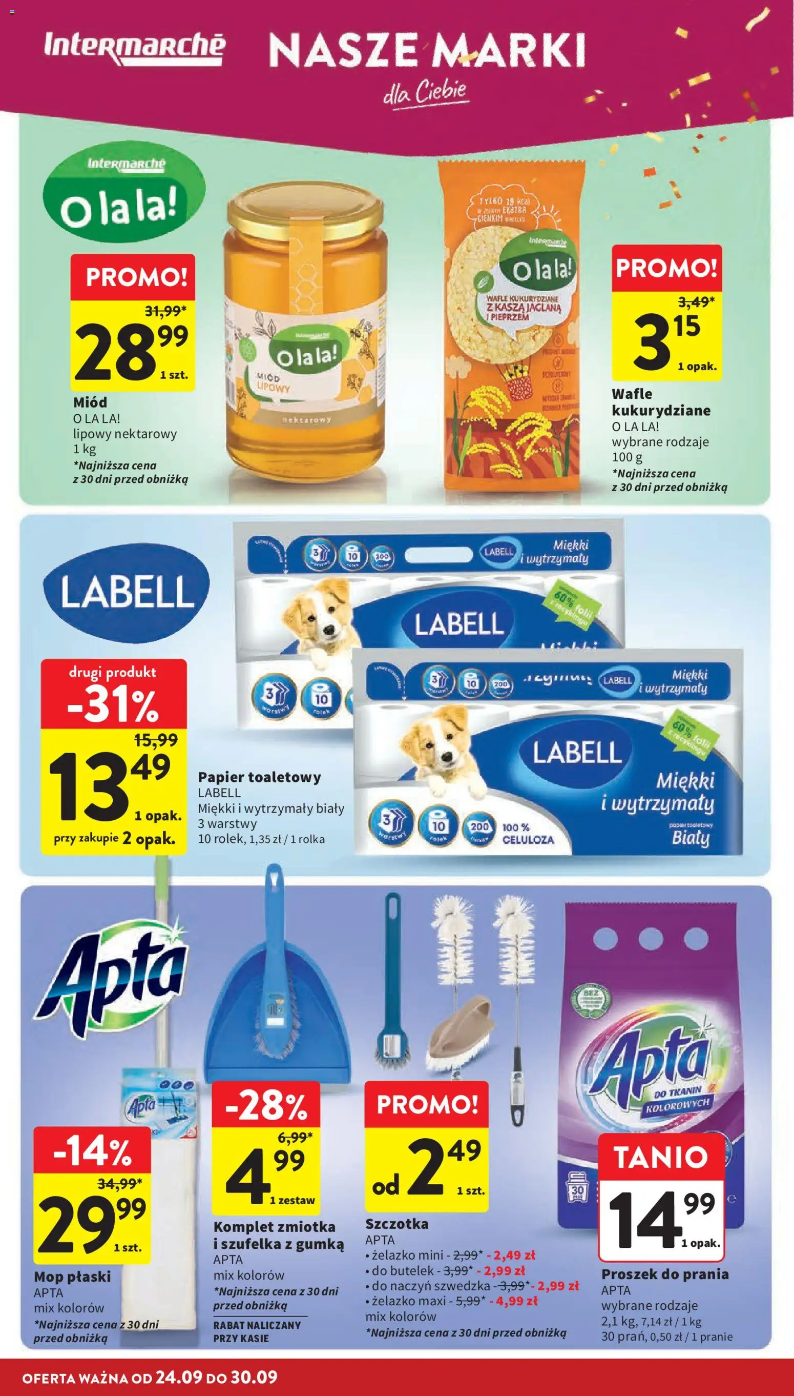 Intermarche gazetka od 24.09.2026 | Strona: 40 | Produkty: Miód, Wafle, Papier toaletowy, Kasza jaglana
