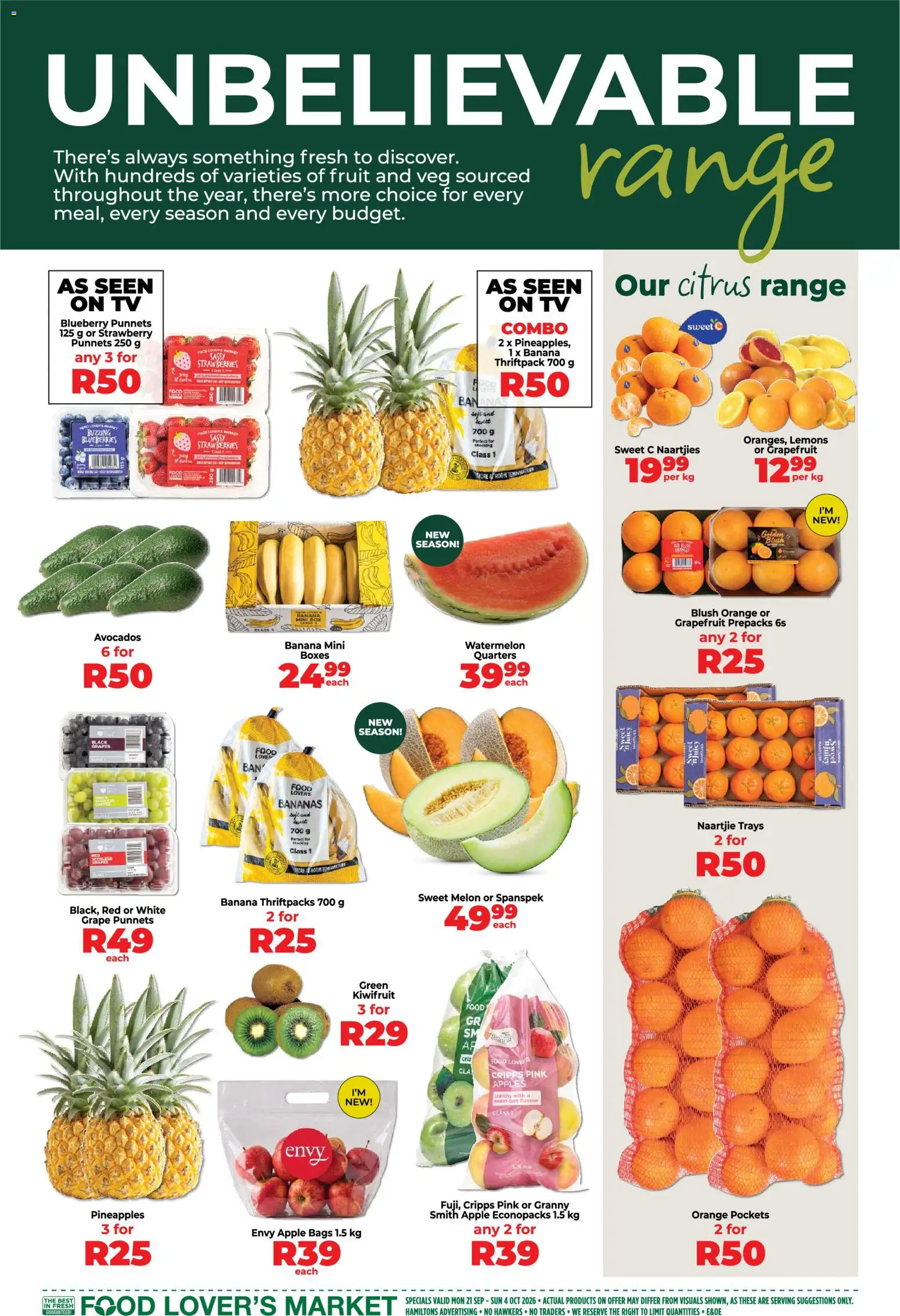 New Food Lover's Market catalogue – valid from 21/09/2026 | Page: 3 | Products: Blueberries, Blush, Bananas, Grapefruit