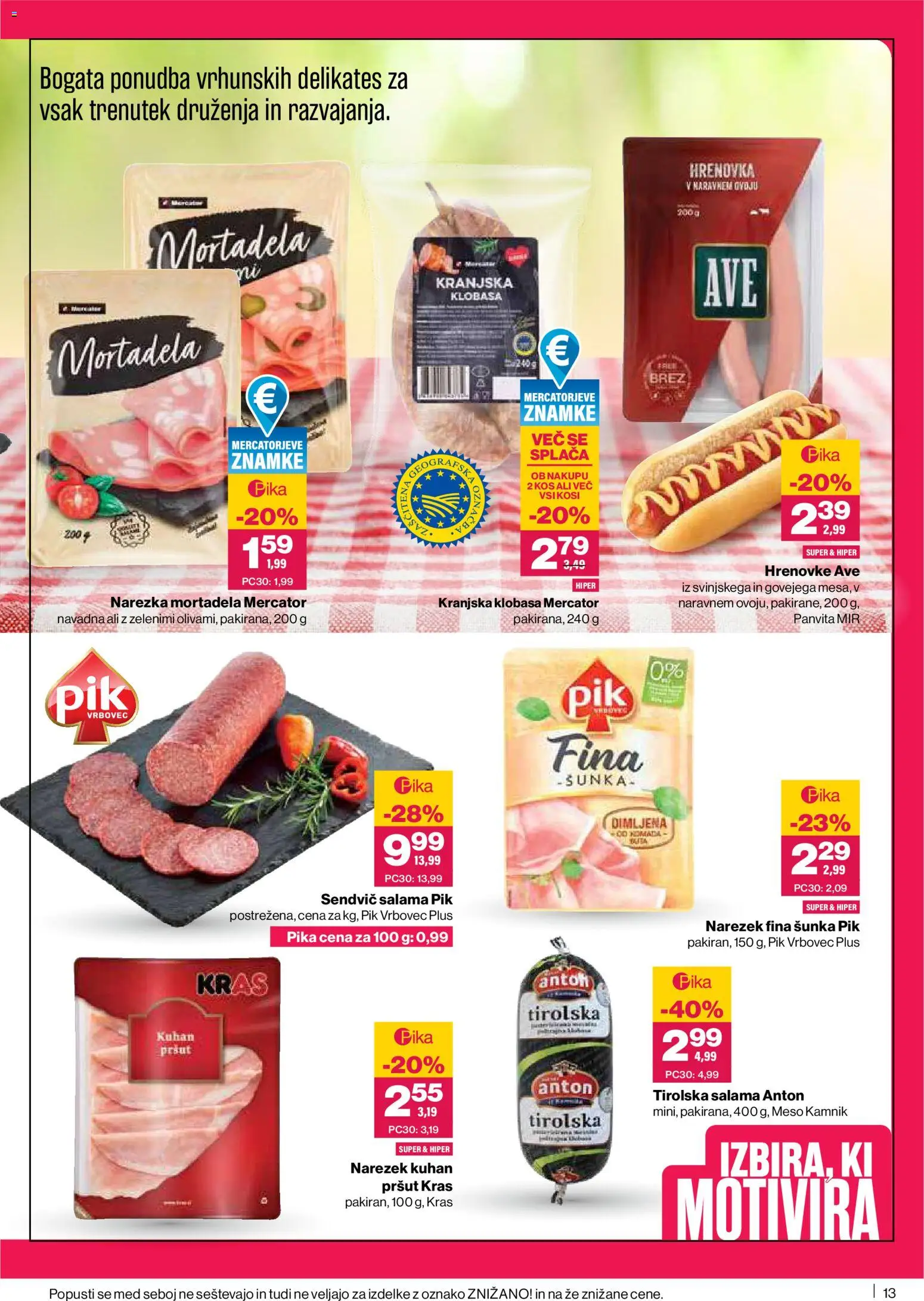 Novi Mercator katalog ponudbe – veljaven od 28.05.2026 | Stran: 13 | Izdelki: Pršut, Kos, Salama, Sunka