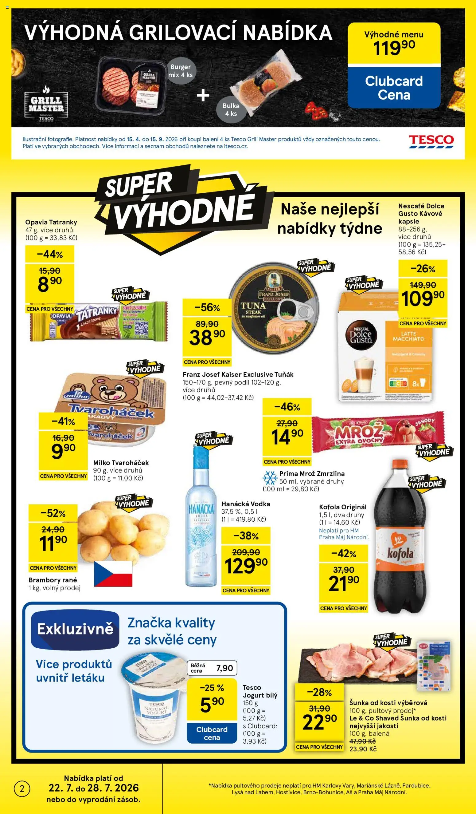 Tesco leták - Hypermarket od 22.07.2026 | Strana: 2 | Produkty: Tatranky, Tuňák, Šunka od kosti, Hanácká vodka