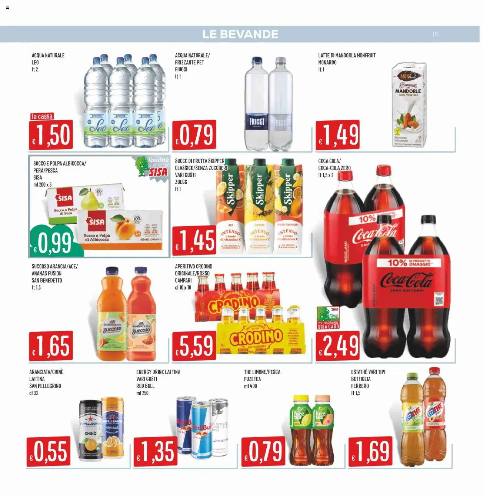 Volantino SISA del 11.06.2026 | Pagina: 15 | Prodotti: Succo, Acqua naturale, Red Bull, Bottiglia