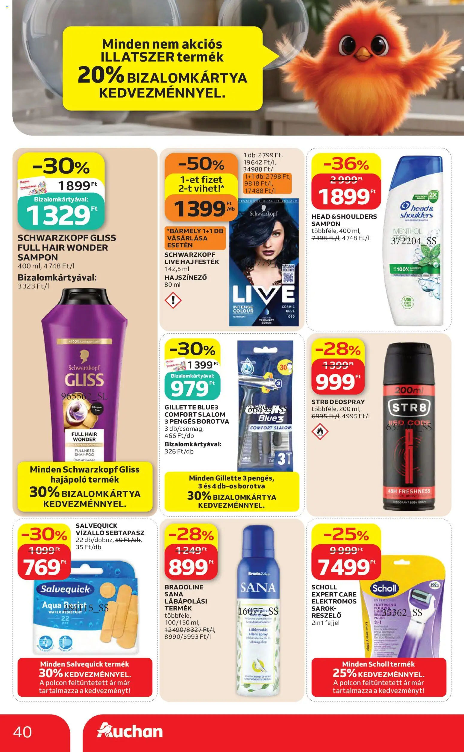 Auchan akciós ujság - amely érvényes a következő dátumtól: 04.06.2026 | Oldal: 40 | Termékek: Body, Sebtapasz, Hajfesték, Sampon