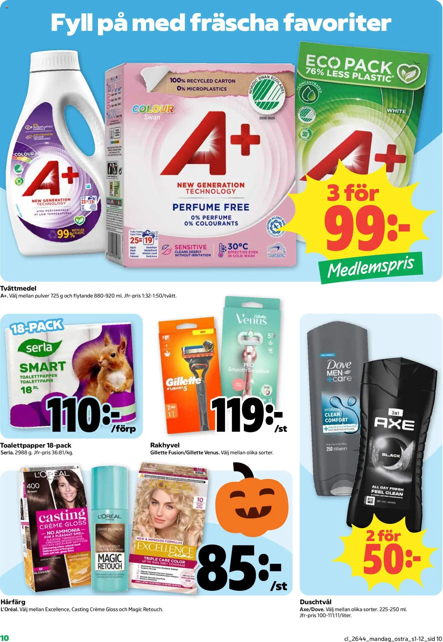 Coop Daglivs reklamblad aktuell från 26/10/2026 | Sida: 10 | Produkter: Hårfärg, Duschtvål, Toalettpapper, Rakhyvel