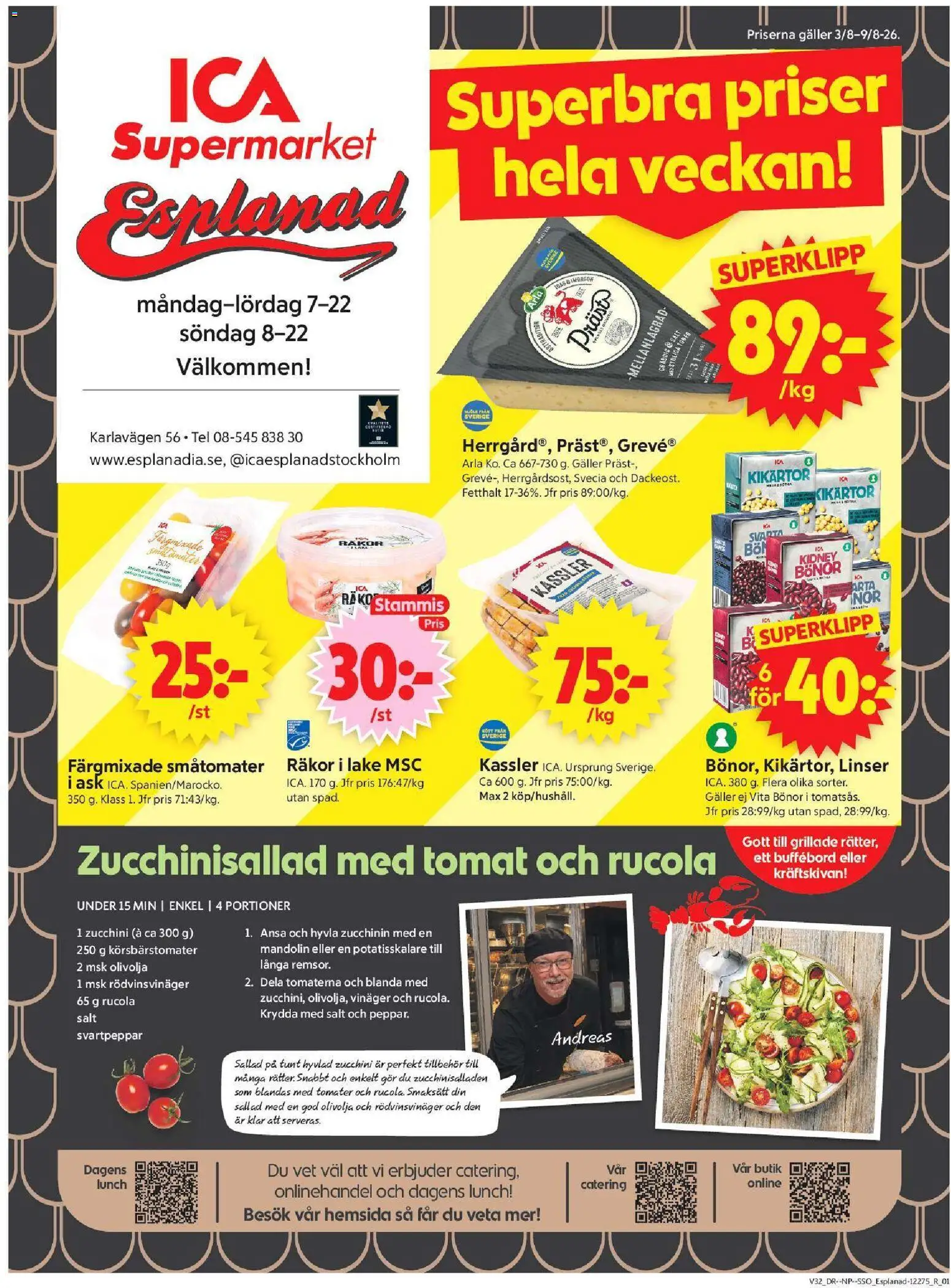 ICA Supermarket reklamblad aktuell från 03/08/2026 | Sida: 1 | Produkter: Salt, Kikärtor, Räkor, Olivolja