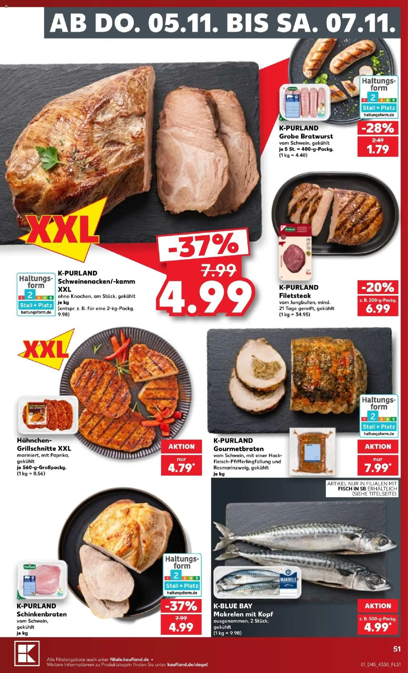 Kaufland Prospekt – gültig ab 02.11.2026 | Seite: 51 | Produkte: Hahnchen, Bratwurst, Fisch, Makrele