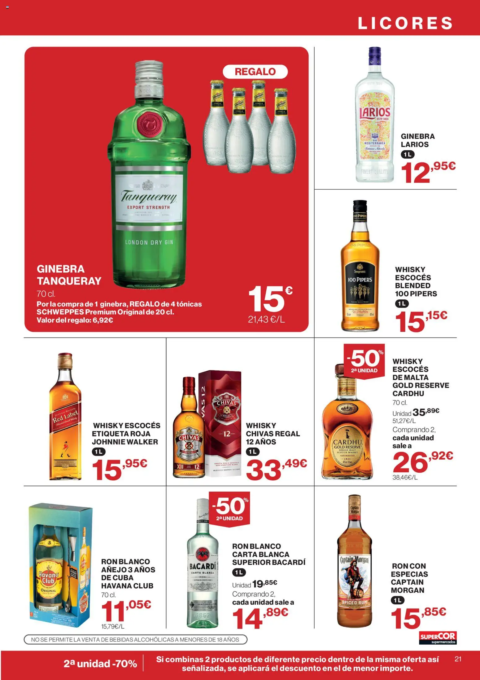 Supercor Canarias │ válido desde el 10/09/2026 | Página: 21 | Productos: Bacardi, Ginebra, Especias, Whisky escocés