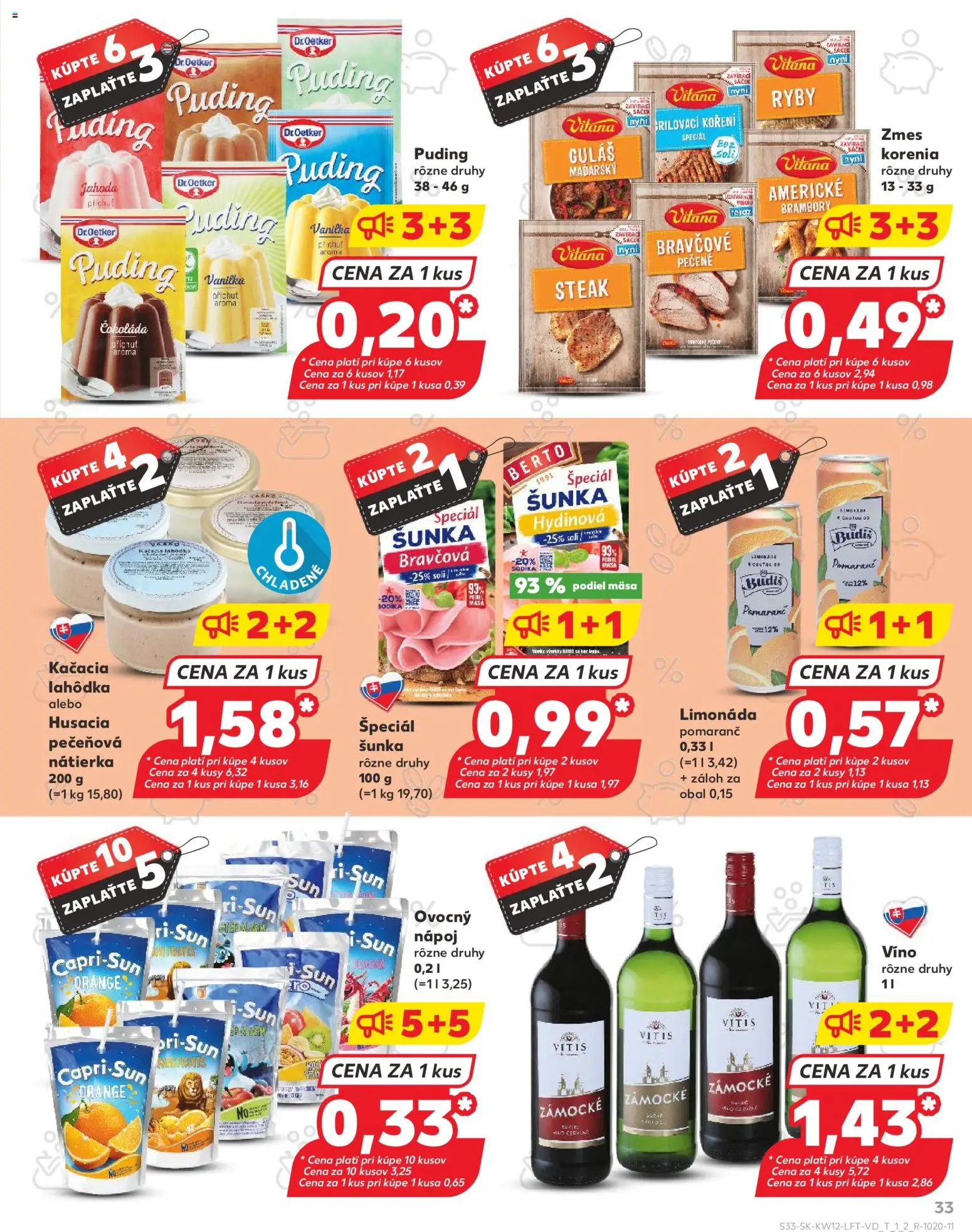 Nové Kaufland akcie – leták je platný od 19.03.2026 | Strana: 33 | Produkty: Víno, Ryby, Puding, Budiš