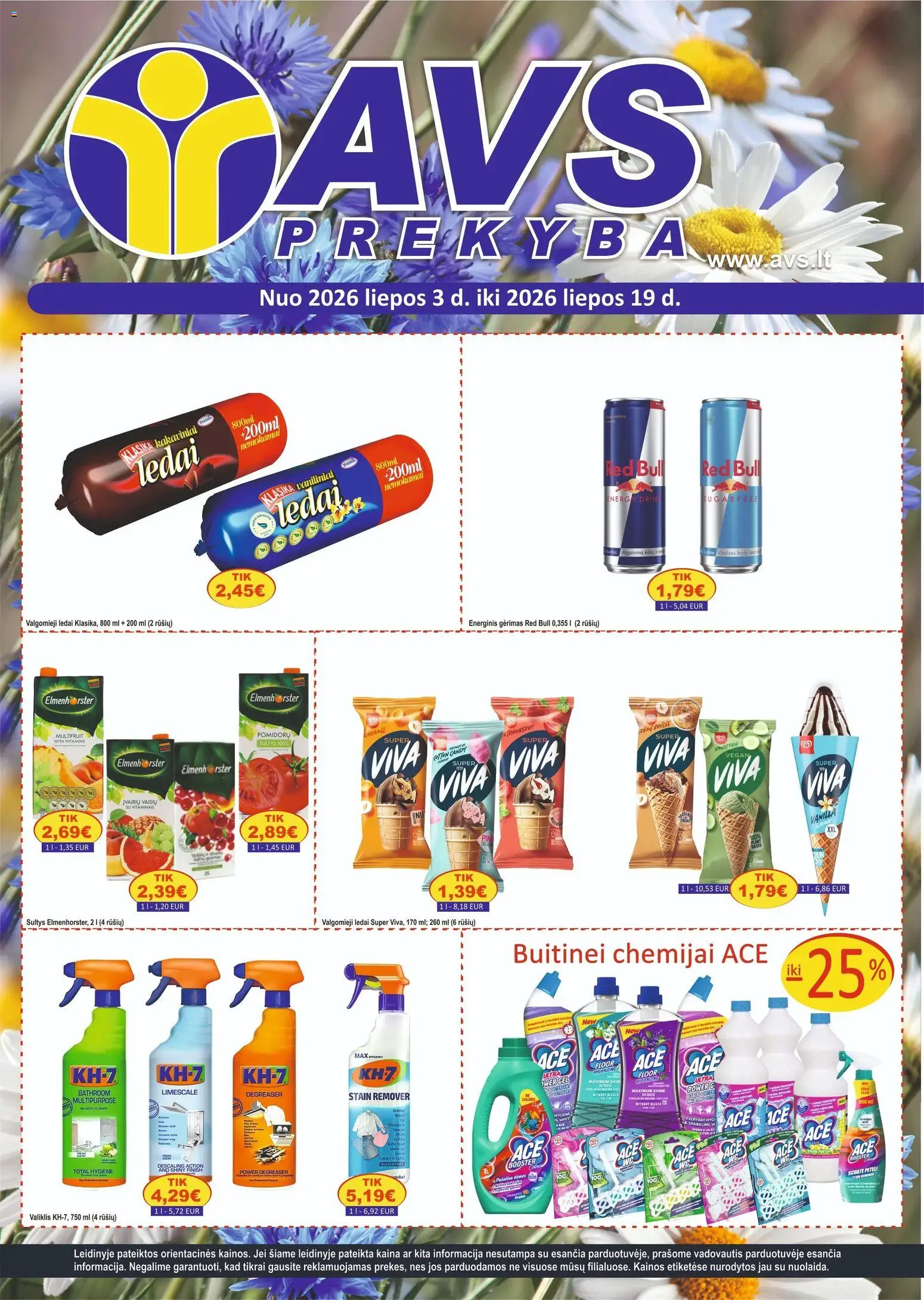 AVS akcijos nuo 2026.07.03 | Puslapis: 1 | Prekių: Ledai, Energinis gėrimas, Valgomieji ledai, Sultys