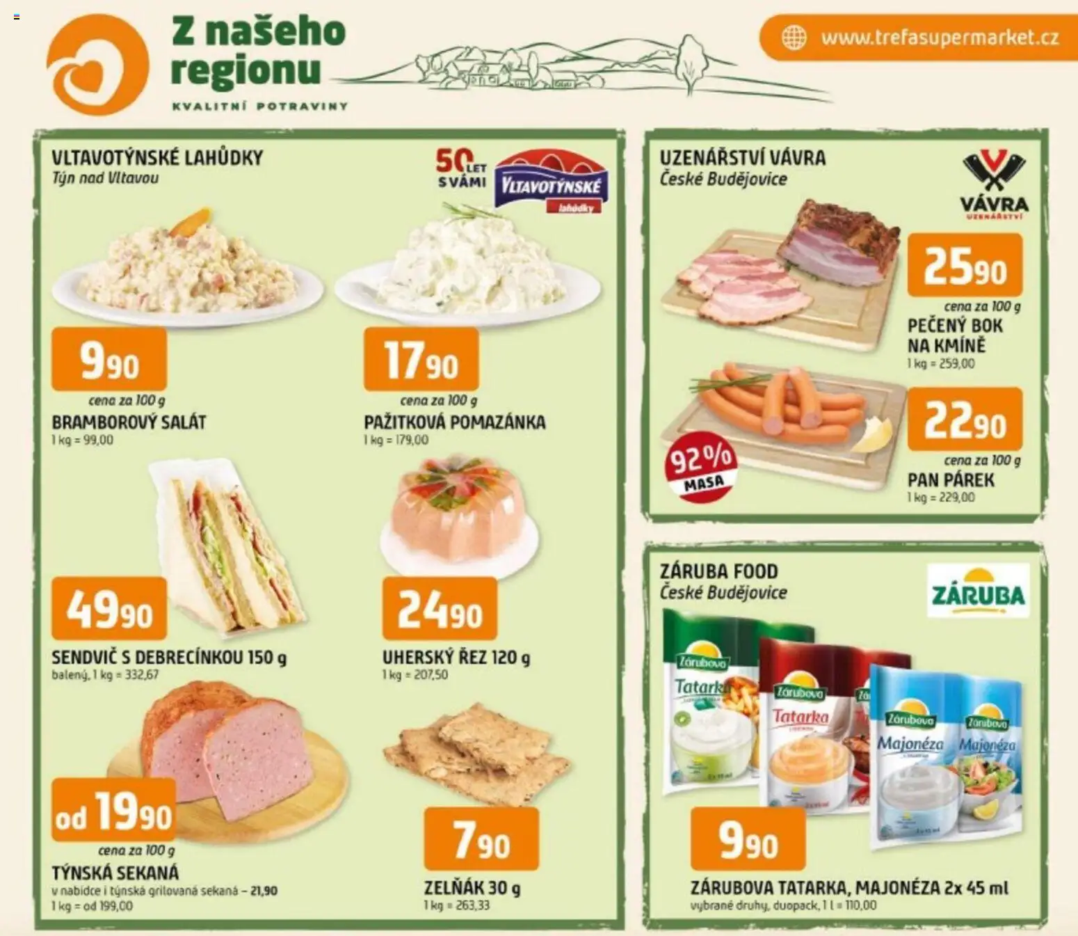 Trefa leták - Z našeho regionu kvalitní potraviny od 12.08.2026 | Strana: 1 | Produkty: Bramborový salát, Tatarka, Salát, Potraviny