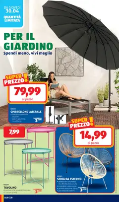 Anteprima del volantino TAVOLINO, dimensioni del prodotto montato: 47 x 52 cm (ø xh) valido a partire dal 27.04.2026 | Pagina: 28 | Prodotti: Tavolino, Ombrellone, Alluminio, Sedia