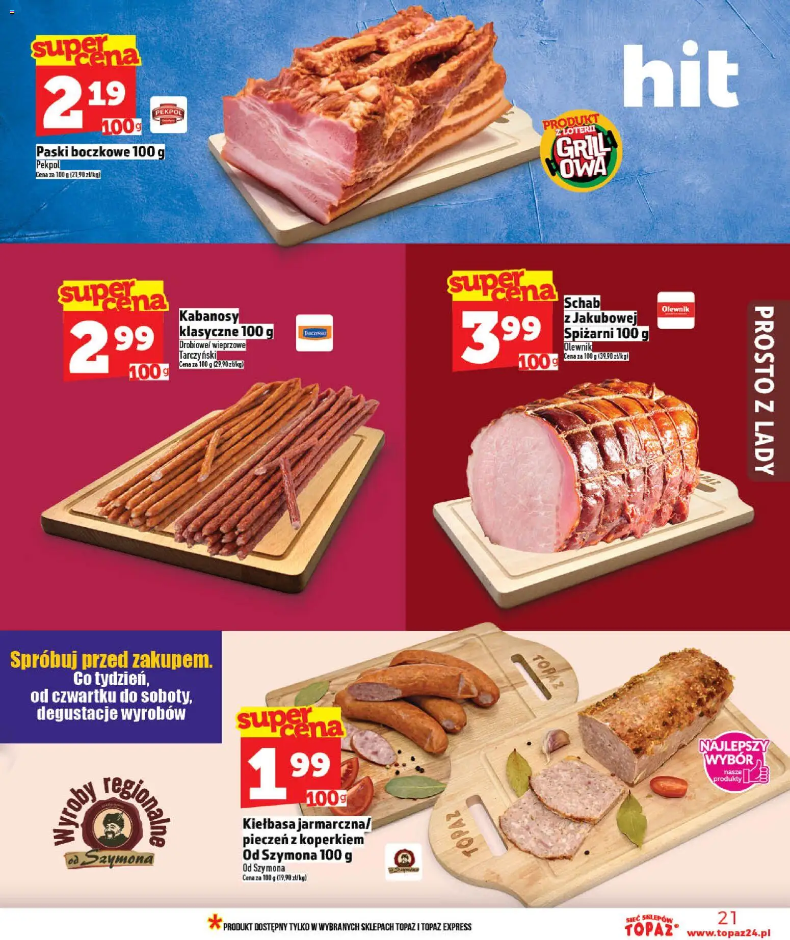 Topaz gazetka - MAZ od 07.05.2026 | Strona: 21 | Produkty: Kiełbasa, Schab, Grill
