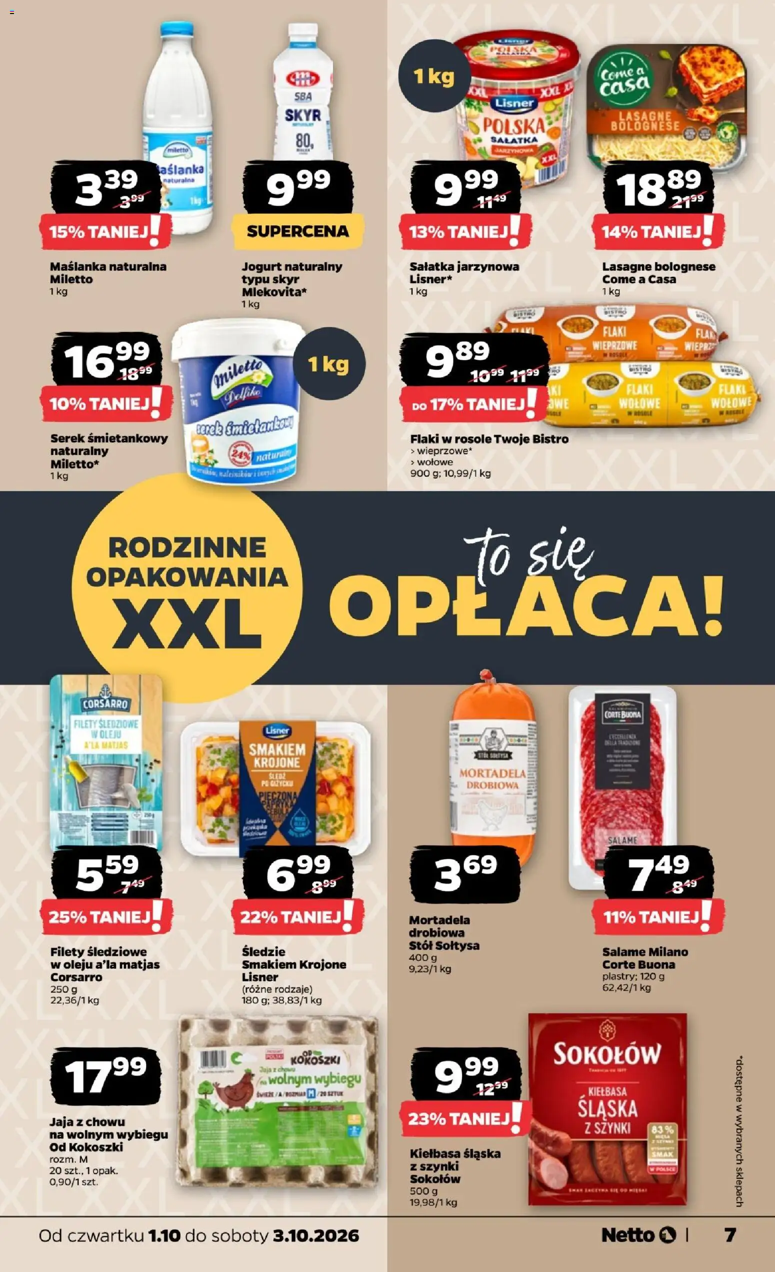 Netto gazetka od czwartku od 01.10.2026 | Strona: 7 | Produkty: Mortadela, Maślanka, Śledź, Flaki