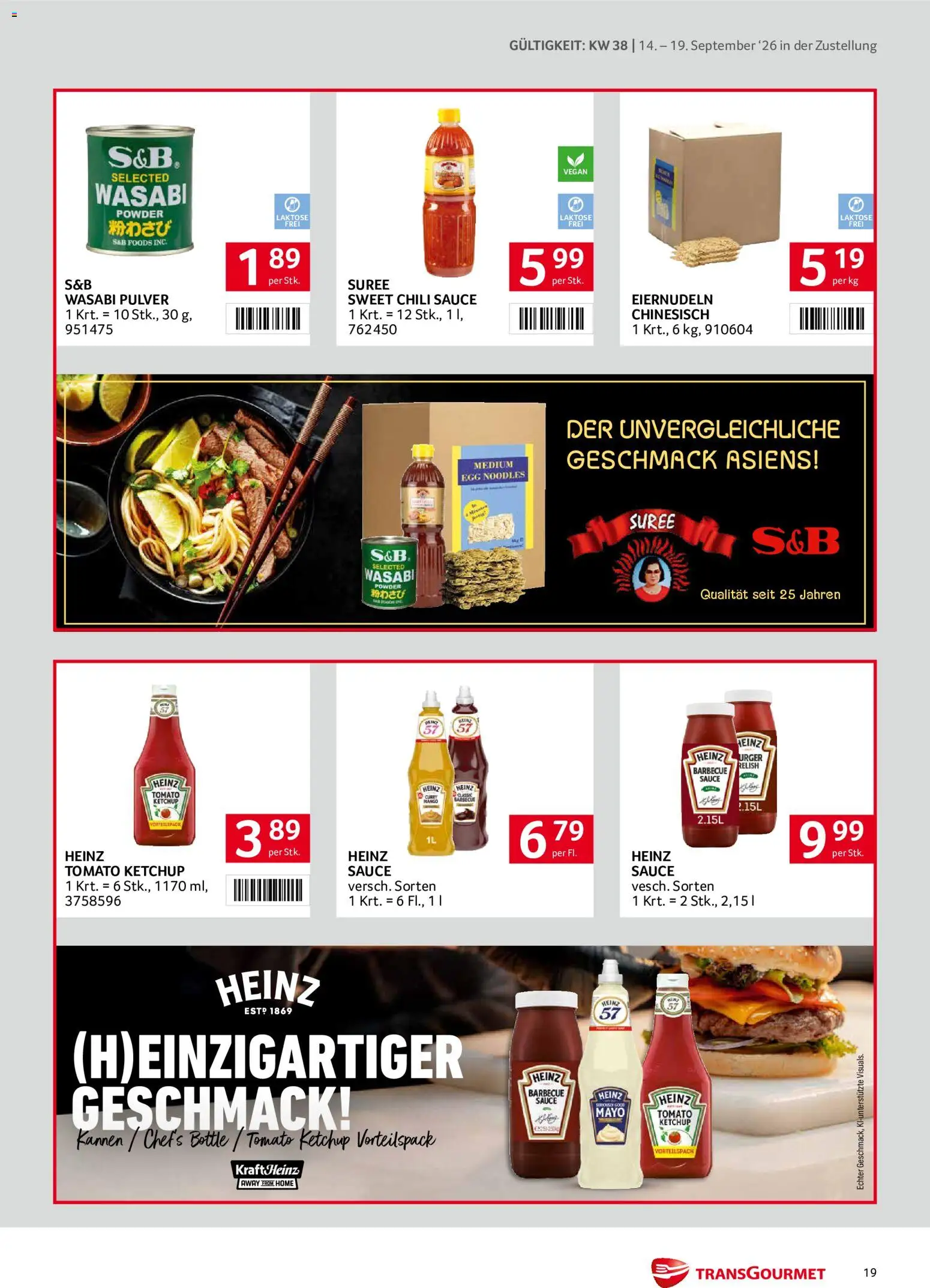 Transgourmet Zustellaktion gültig ab 14.09.2026 | Seite: 19 | Produkte: Ketchup, Mango, Chili