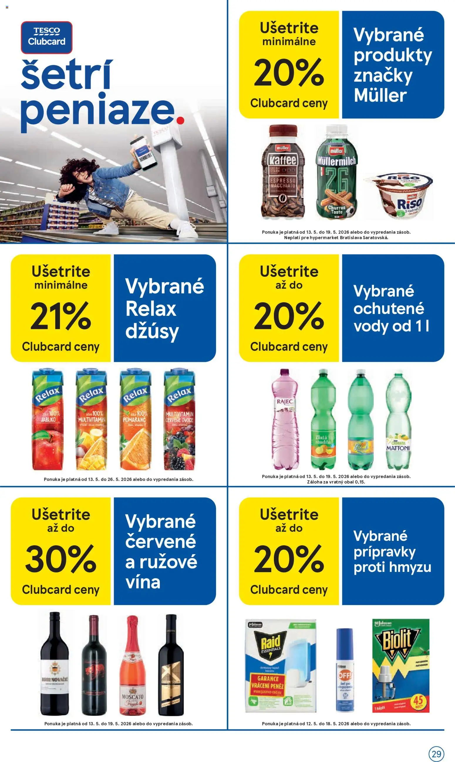 Nové Tesco akcie – leták je platný od 13.05.2026 | Strana: 29 | Produkty: Rajec, Mattoni, Raid