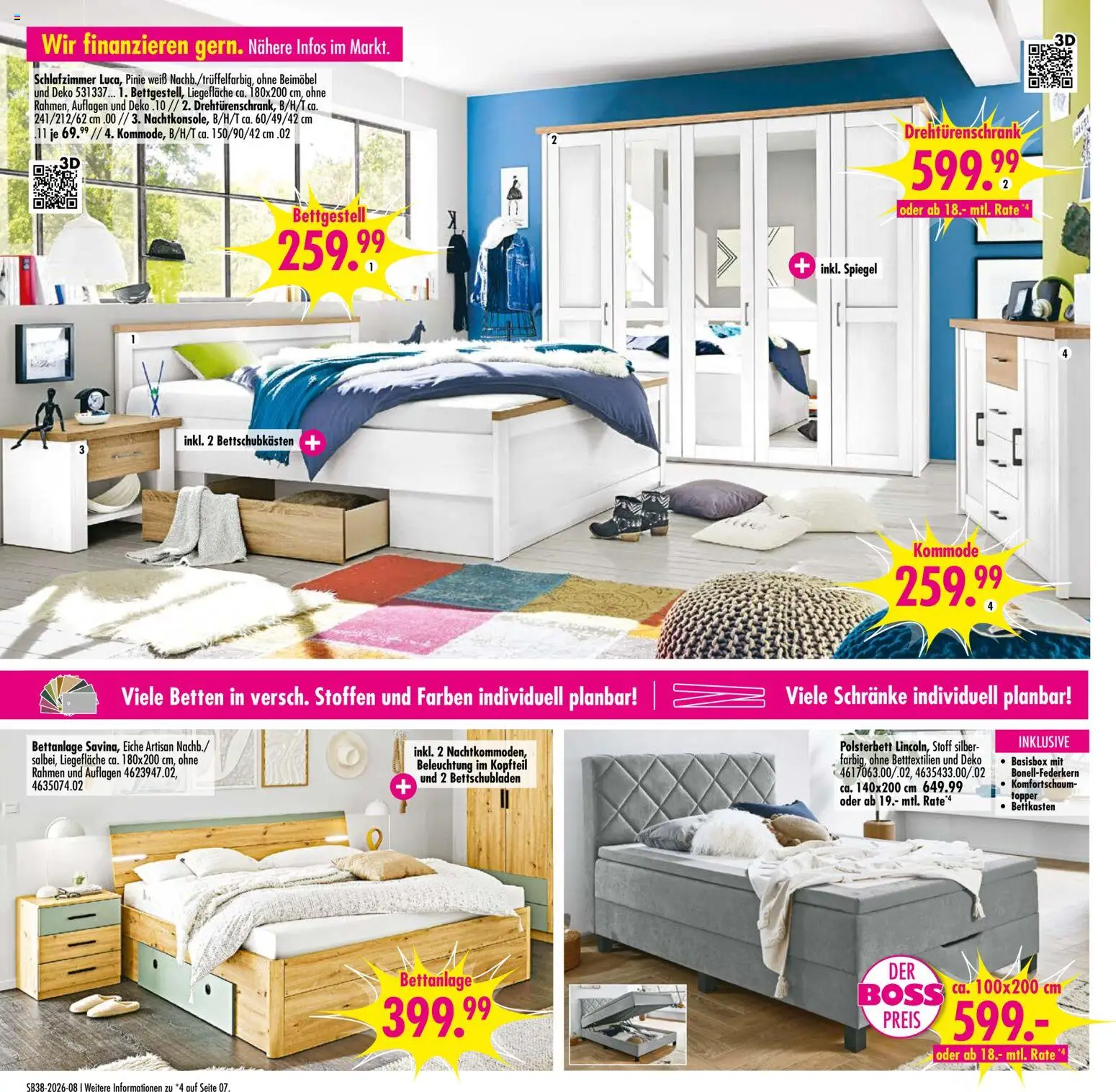 SB Möbel Boss Prospekt – gültig ab 12.09.2026 | Seite: 8 | Produkte: Kommode, Drehtürenschrank, Polsterbett, Topper