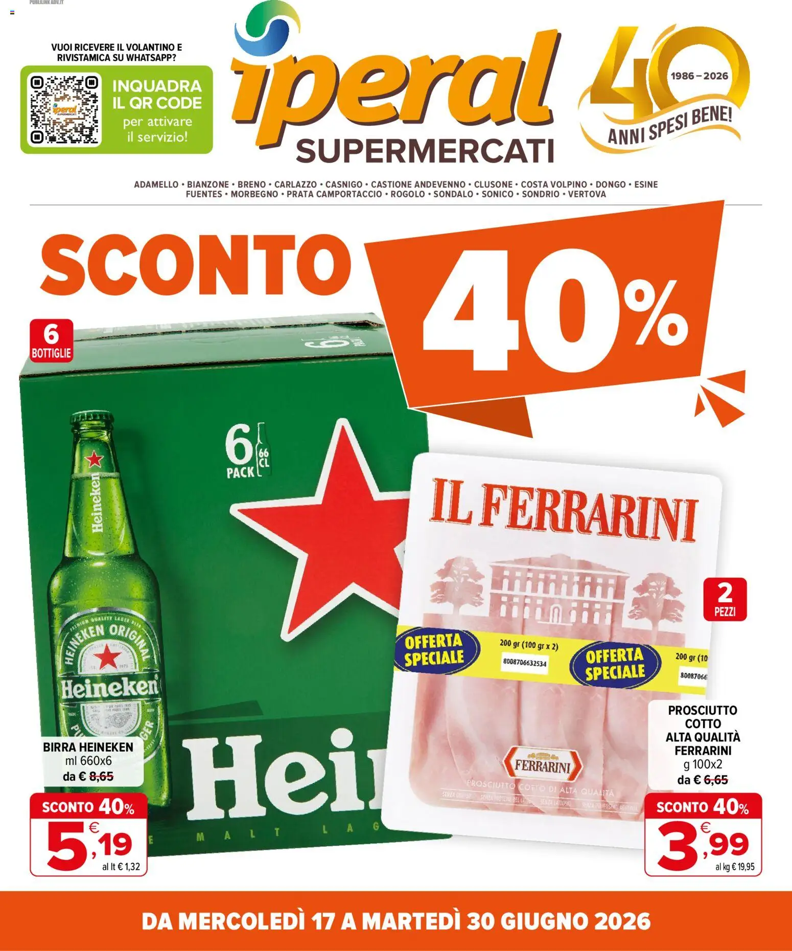 Volantino Iperal del 17.06.2026 | Pagina: 1 | Prodotti: Prosciutto Cotto, Birra, Prosciutto, Heineken