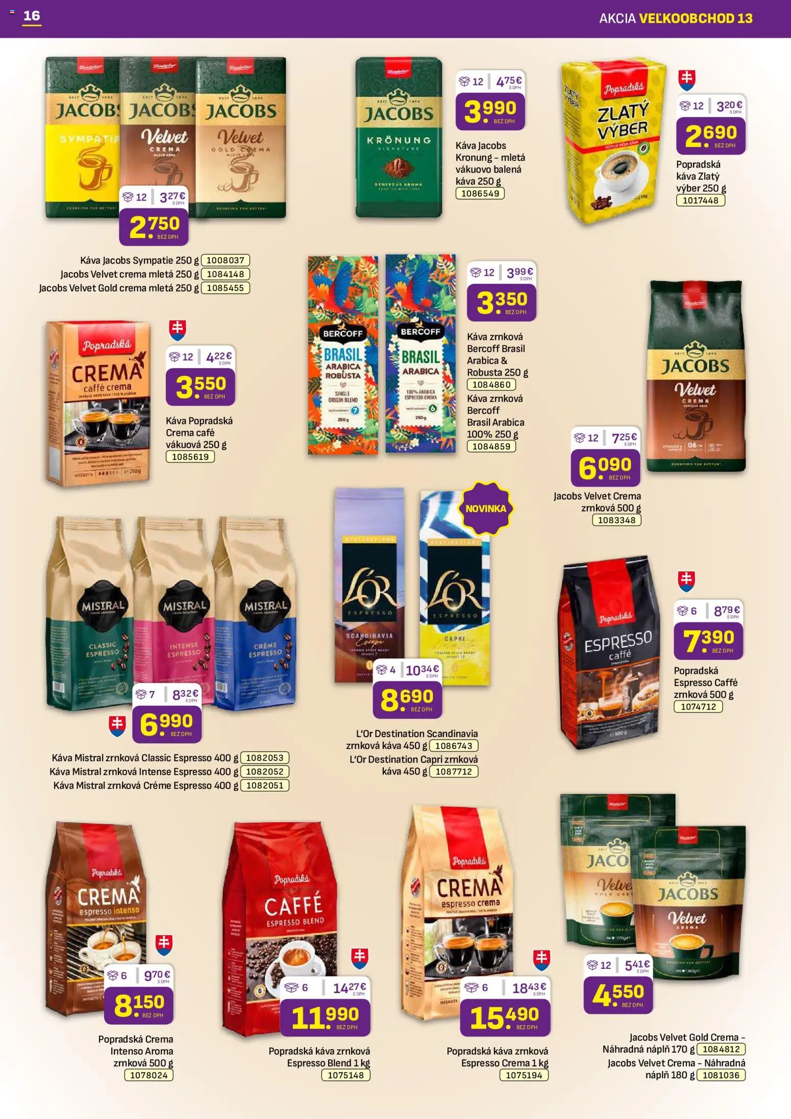 Nové Libex akcie – leták je platný od 29.06.2026 | Strana: 16 | Produkty: Jacobs Velvet, Káva, Popradská káva, Zrnková káva
