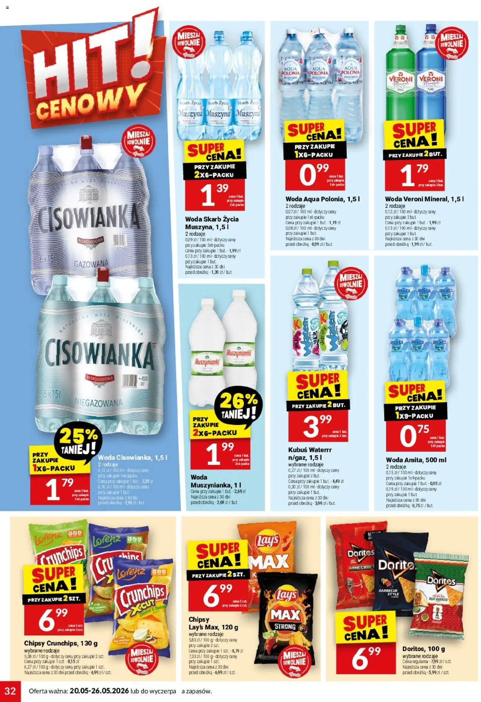 Twój Market gazetka od 20.05.2026 | Strona: 32 | Produkty: Muszynianka, Doritos, Dron, Woda