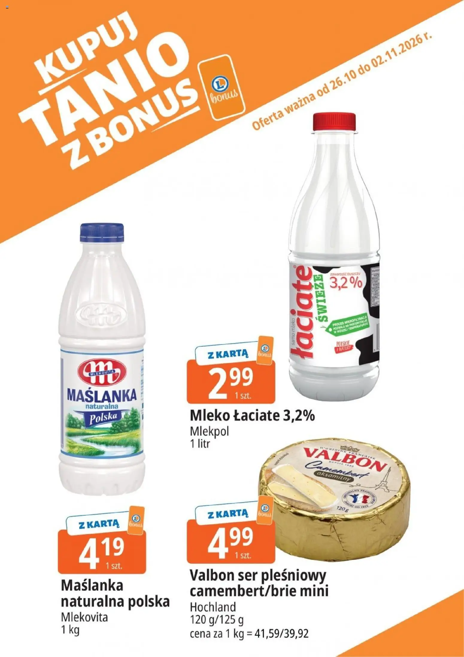 E.Leclerc gazetka - Kupuj Tanio Z Bonus od 26.10.2026 | Strona: 8 | Produkty: Karta, Ser pleśniowy, Camembert, Ser