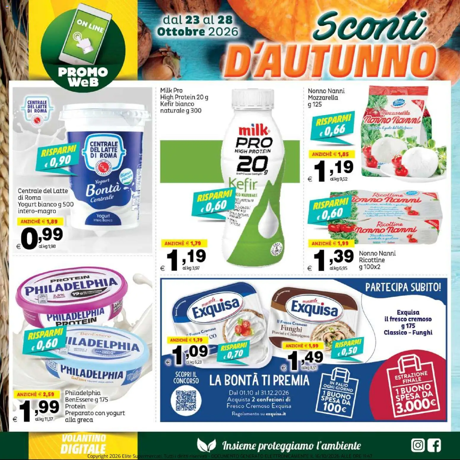 Volantino Elite Supermercati del 23/10/2026 | Pagina: 2 | Prodotti: Kefir, Mozzarella, Latte, Funghi