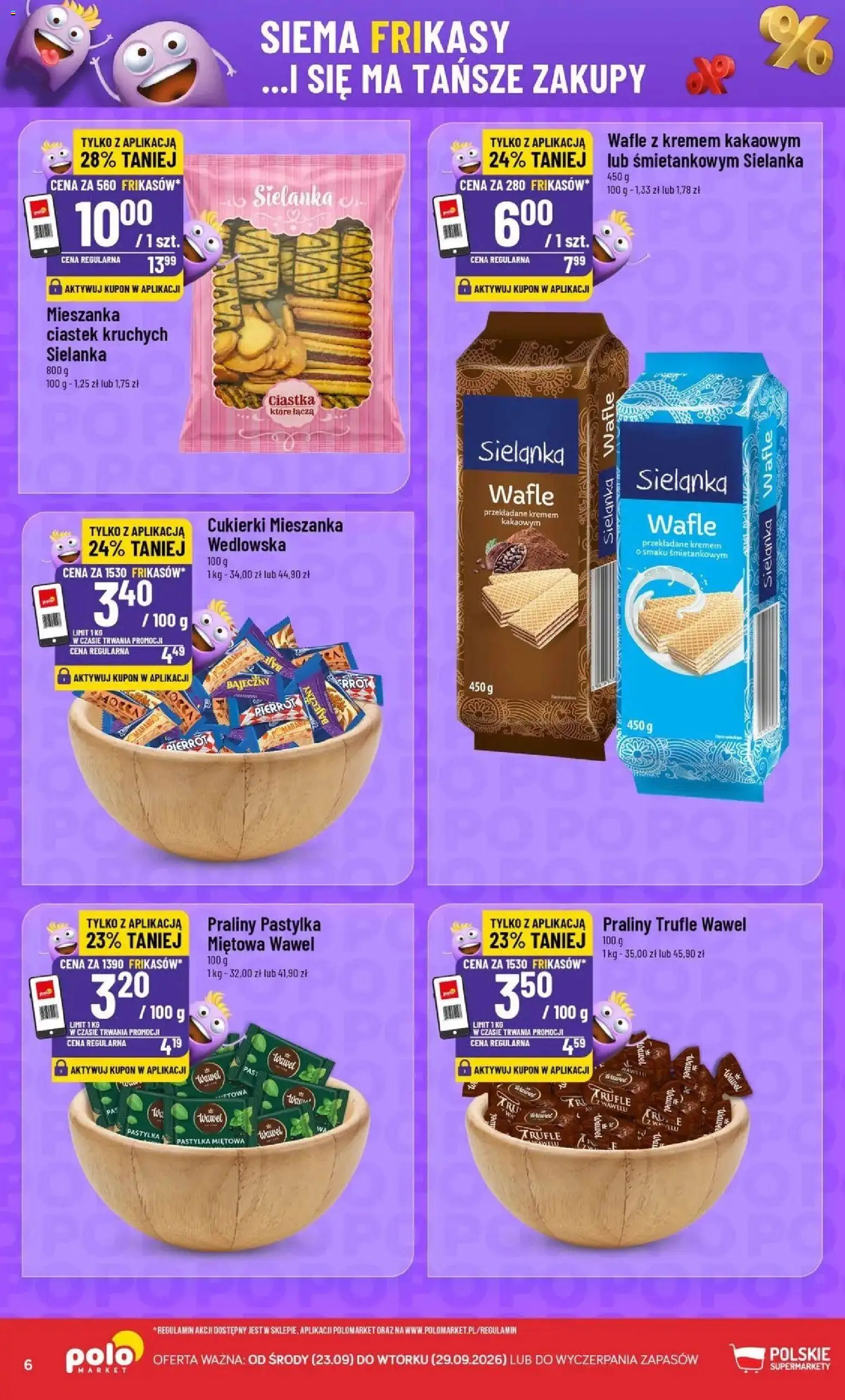 Nowa POLOmarket gazetka od jutra 23.09.2026 | Strona: 6 | Produkty: Wafle, Praliny, Cukierki, Ciastka