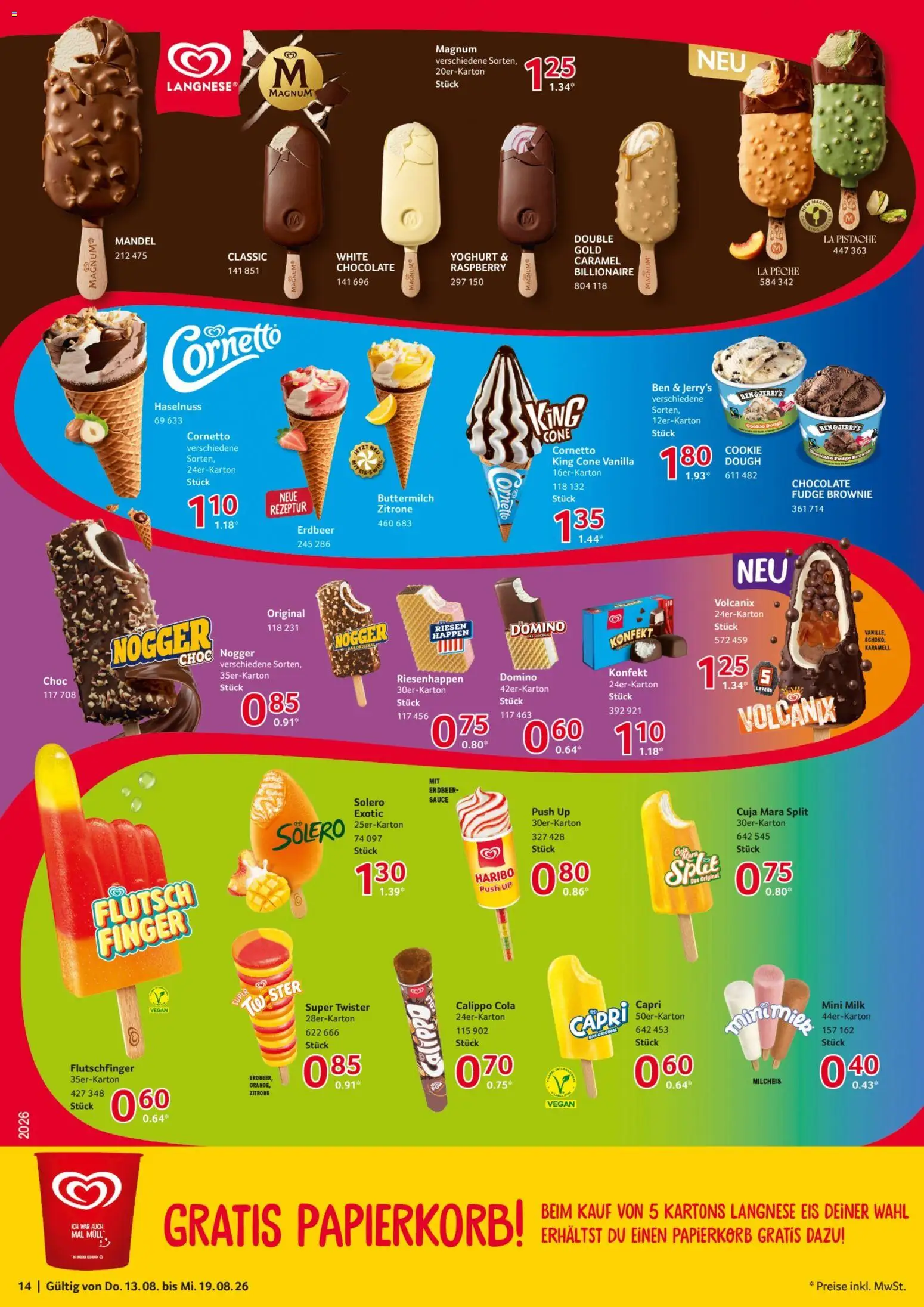 Selgros Prospekt – gültig ab 13.08.2026 | Seite: 14 | Produkte: Langnese, Cola, Zitrone, Eis