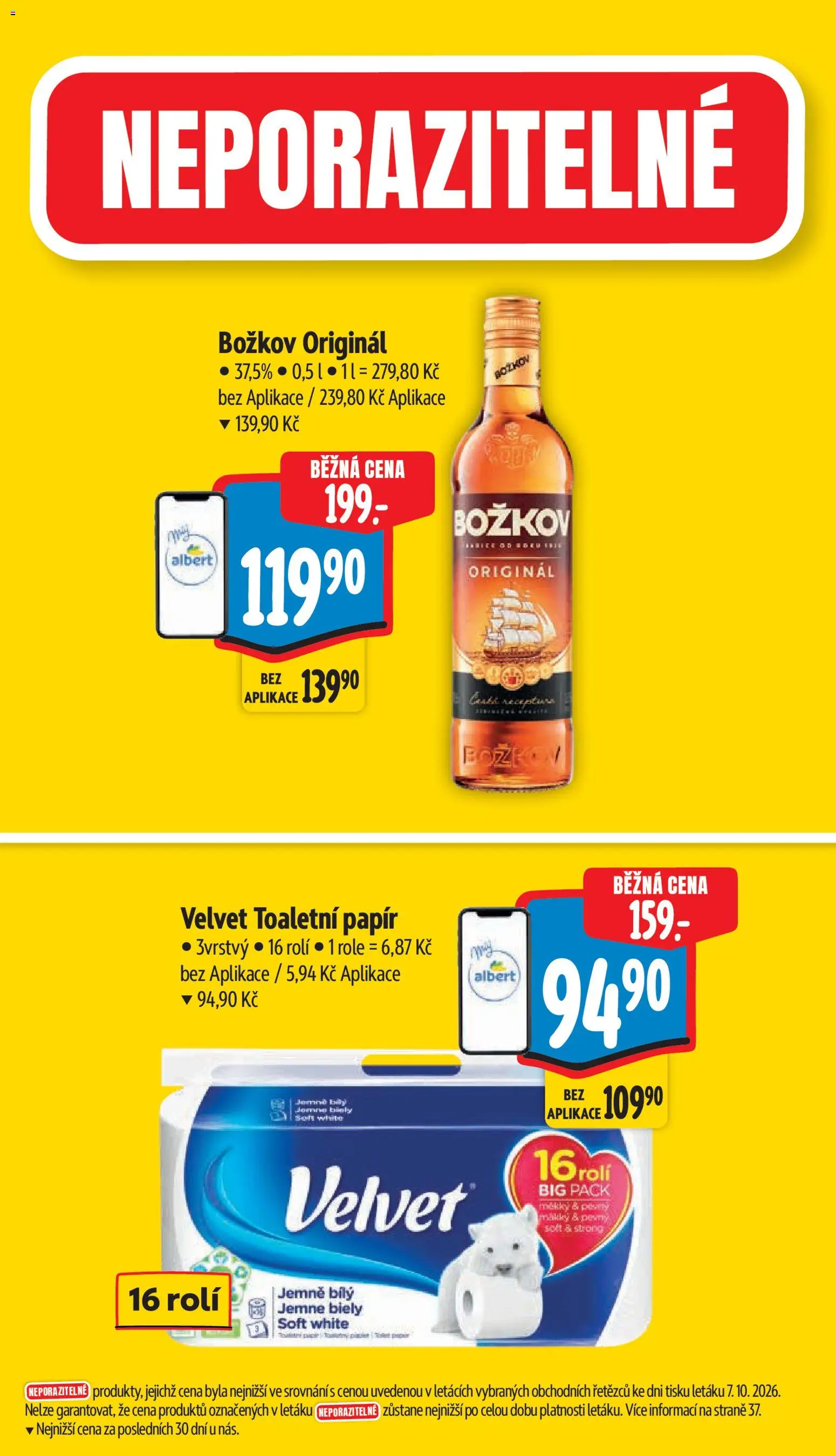 Albert leták - Hypermarket - Svitavy od 14.10.2026 | Strana: 4 | Produkty: Toaletní papír, Velvet, Božkov originál, Toaletní papír 3vrstvý
