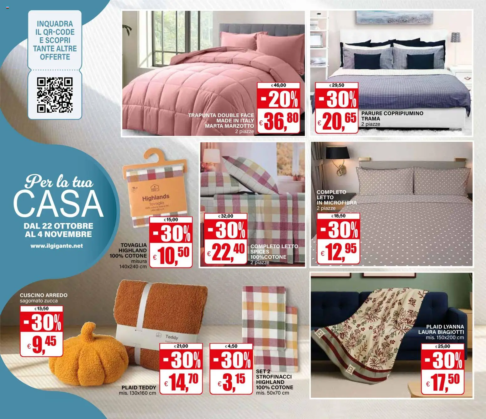 Volantino Il Gigante del 22/10/2026 | Pagina: 38 | Prodotti: Copripiumino, Trapunta, Letto, Strofinacci